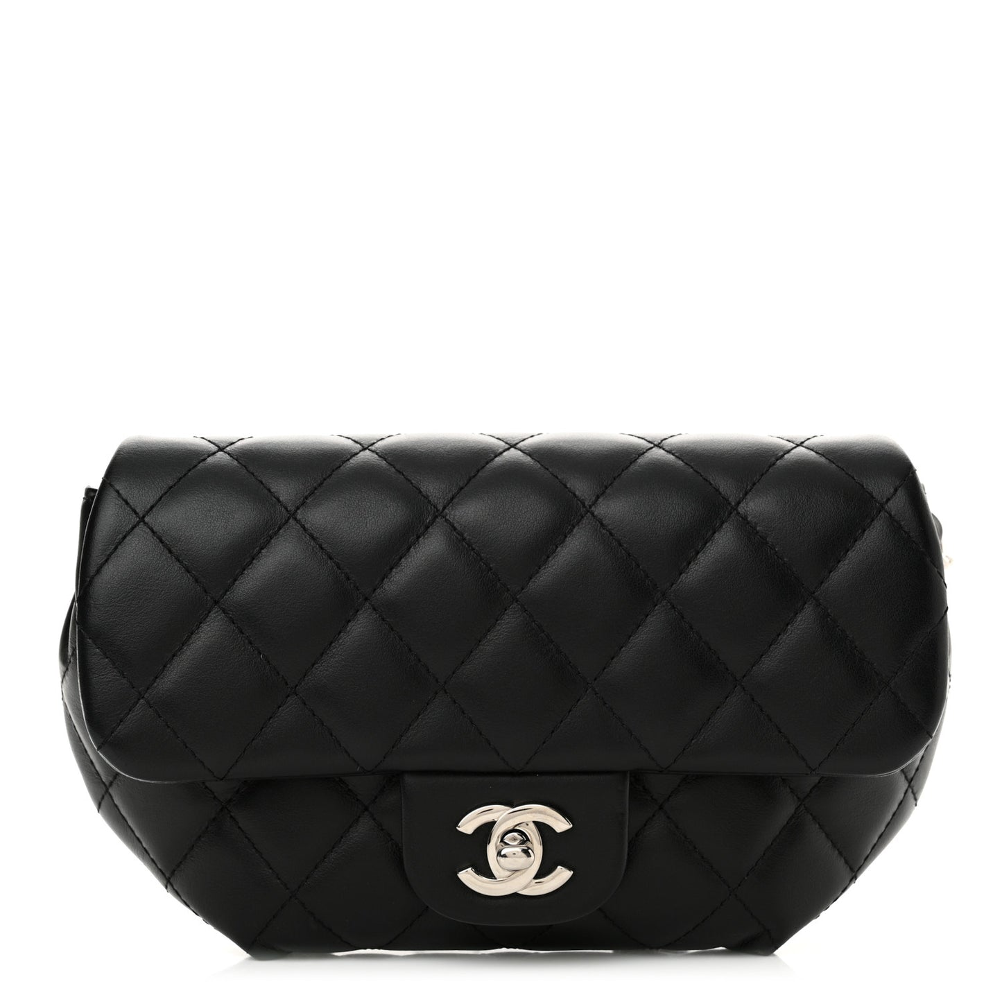 Calfskin Quilted CC Uniform Flap Belt Bag Black