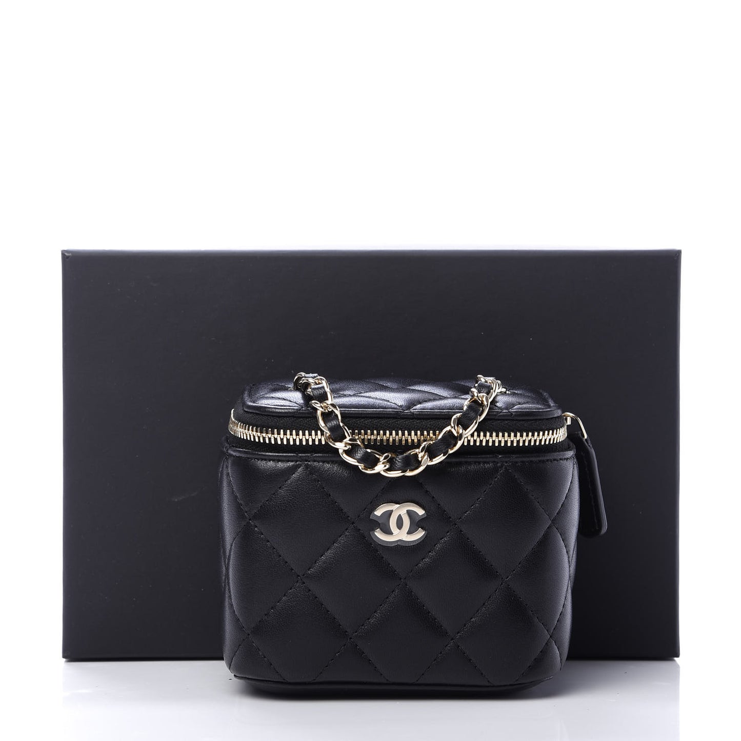 Lambskin Quilted Mini Vanity Case With Chain Black