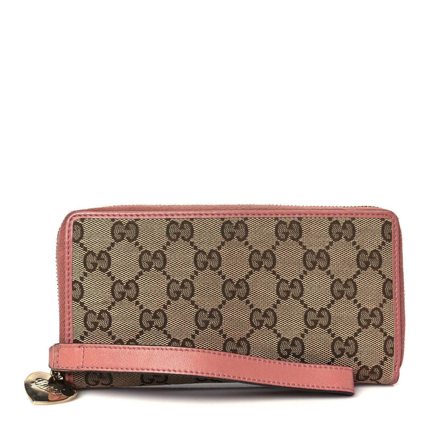 Gucci Monogram Heart Zip Around Wallet Wristlet Beige Pink 1777129
