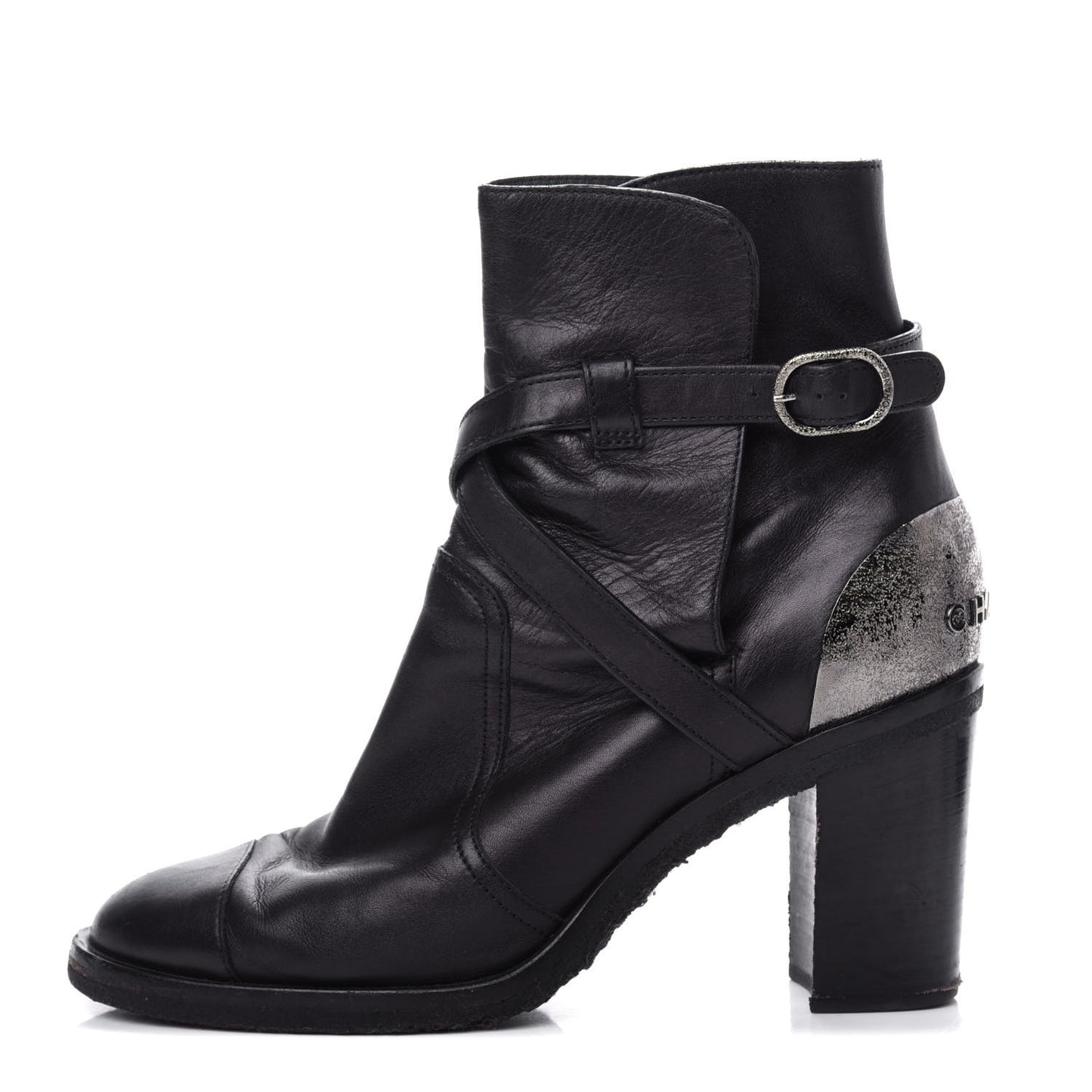 Lambskin CC Buckle Short Boots 39 Black