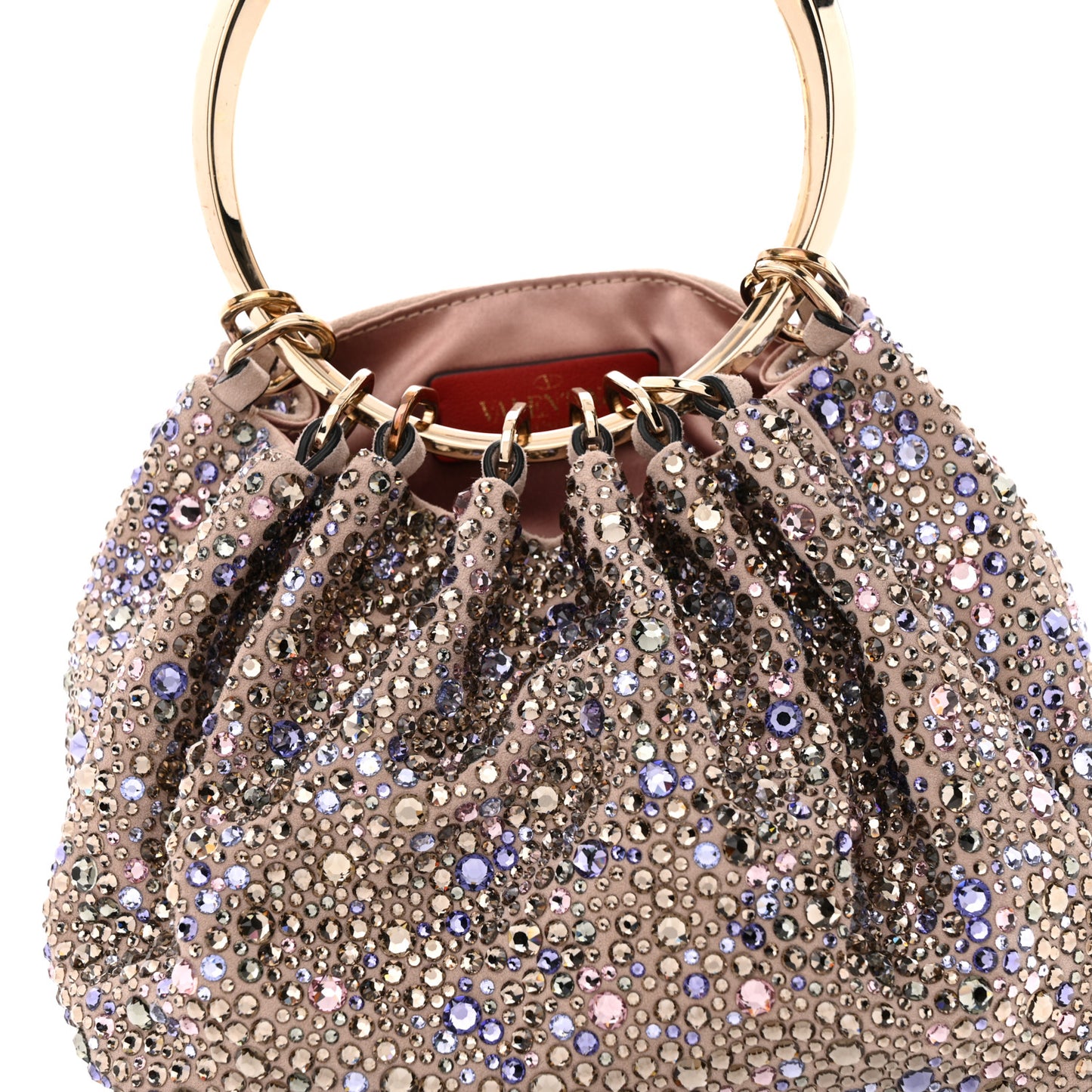 Crystal Suede Bebop Loop Handle Clutch Pink