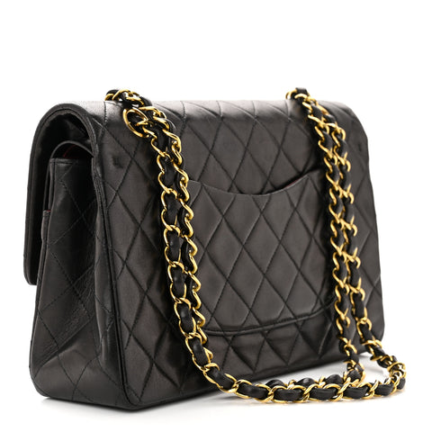 Lambskin Quilted Medium Double Flap Black