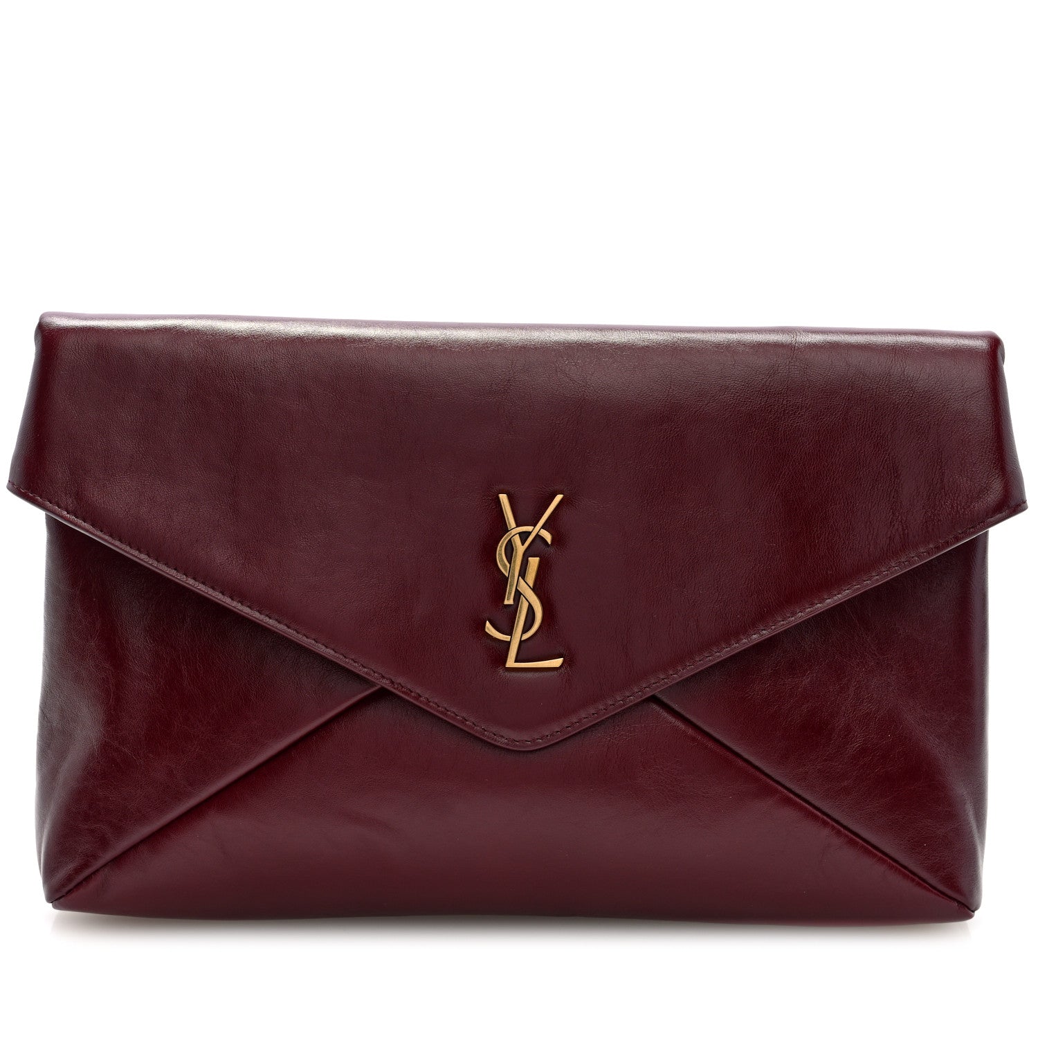 Saint Laurent Lambskin Large Cassandre Envelope Pouch Dark Ruby