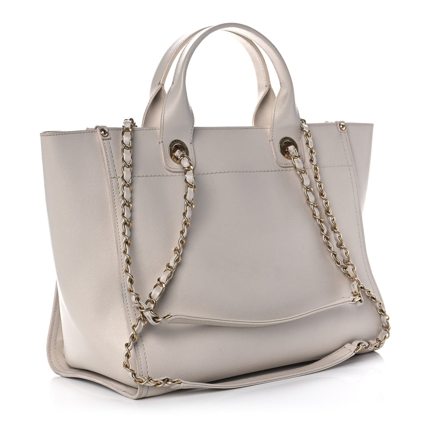 Caviar Medium Studded Deauville Tote Ivory