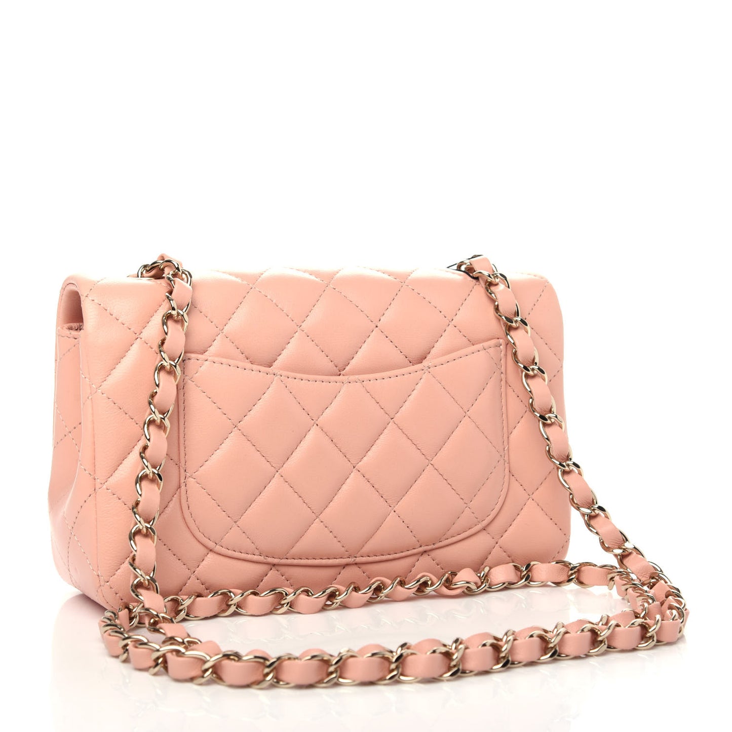 Lambskin Quilted Mini Rectangular Flap Light Pink