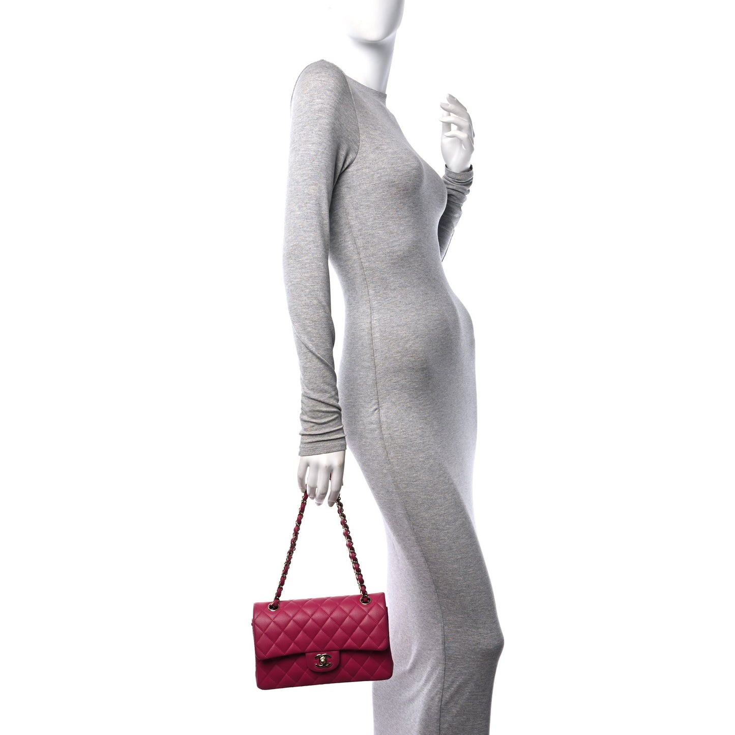Caviar Quilted Small Double Flap Fuchsia