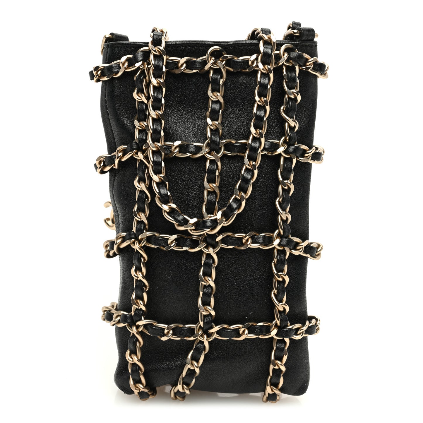 Lambskin Tech Me Out Clutch With Chain Black