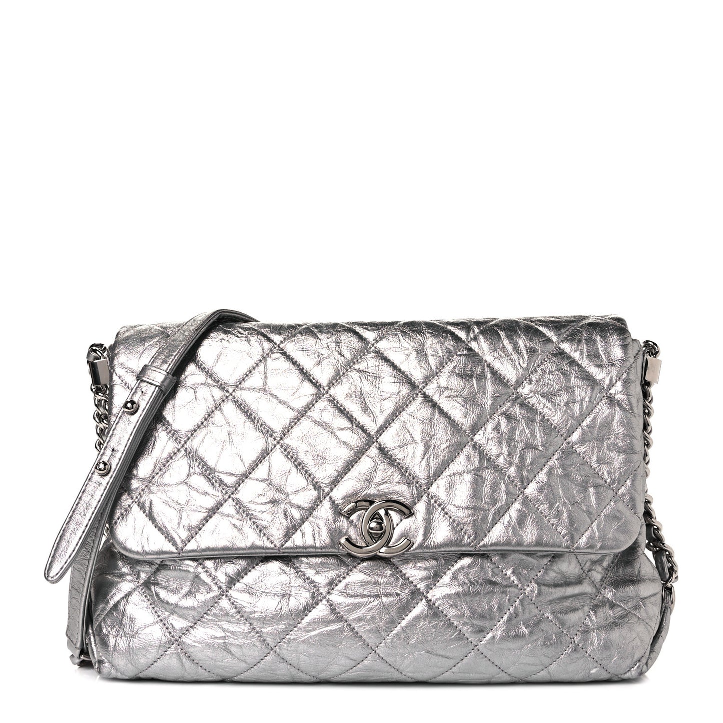 Crackled Aged Calfskin Big Bang Flap Silver
