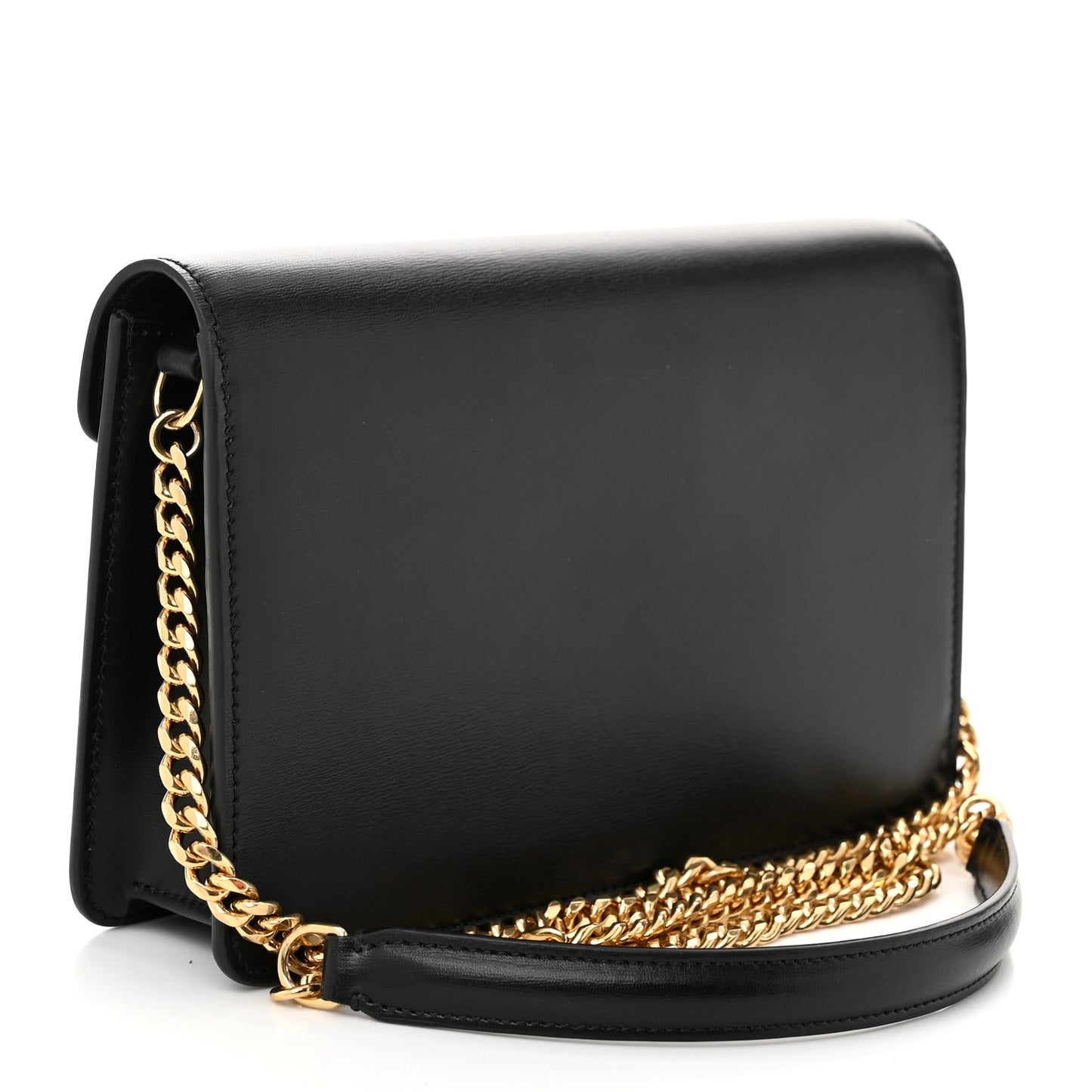 Shiny Calfskin Triomphe Margo Wallet on Chain Black