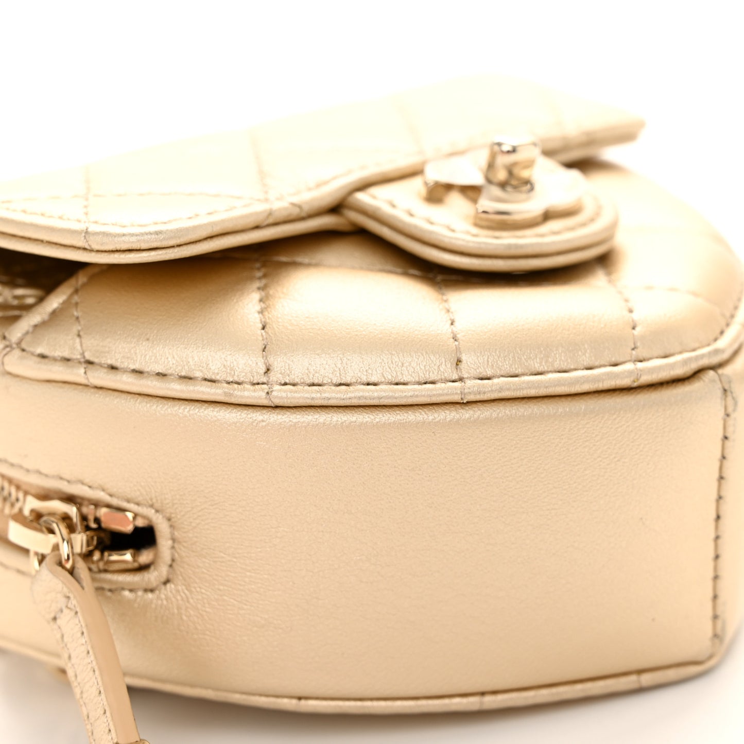 Metallic Lambskin Quilted CC In Love Heart Waist Belt Bag With Chain Gold
