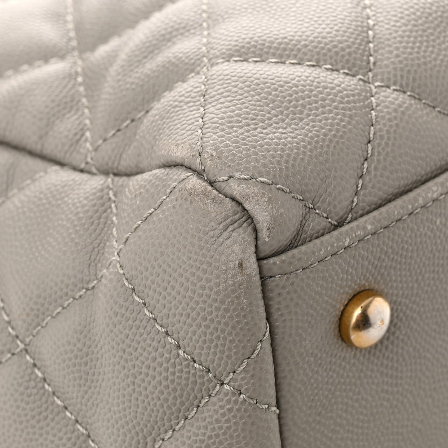Caviar Quilted Large Coco Handle Shopping Tote Grey