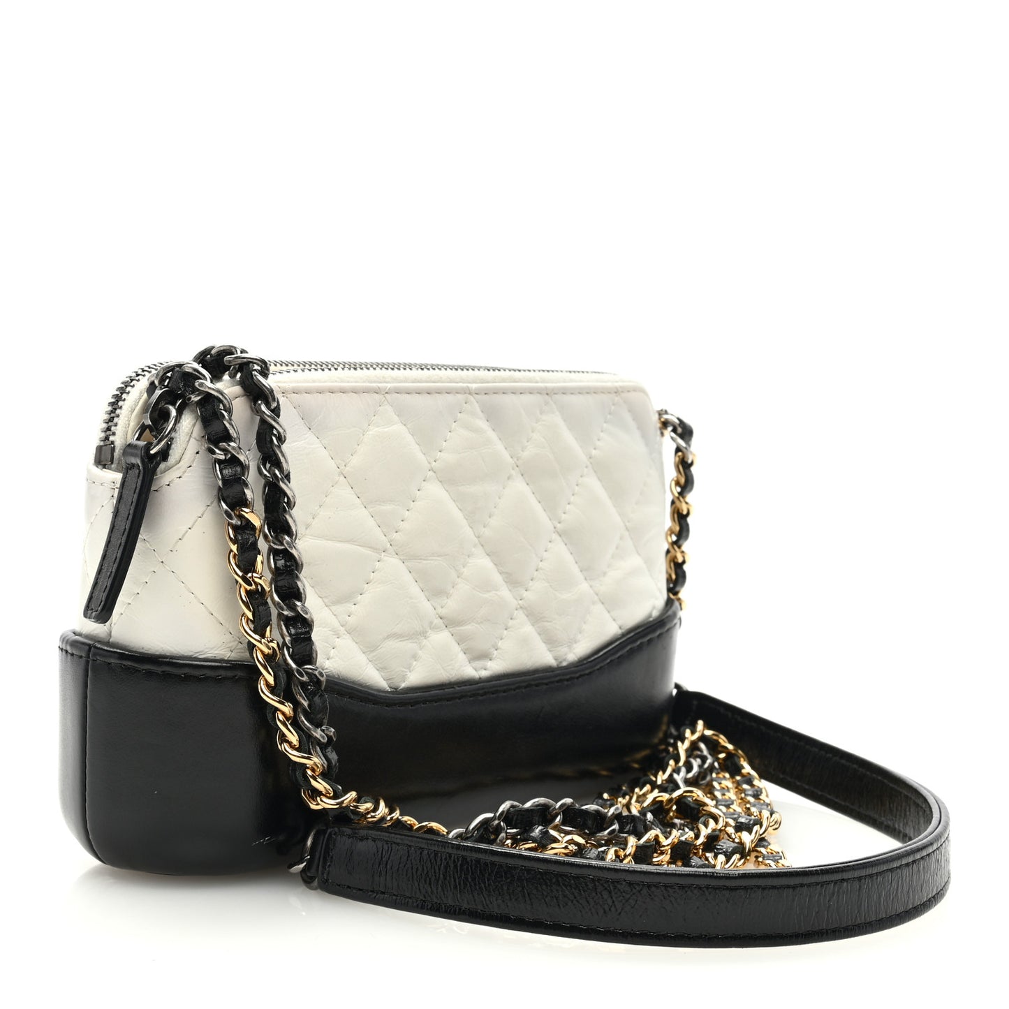 Aged Calfskin Quilted Small Gabrielle Clutch With Chain White Black