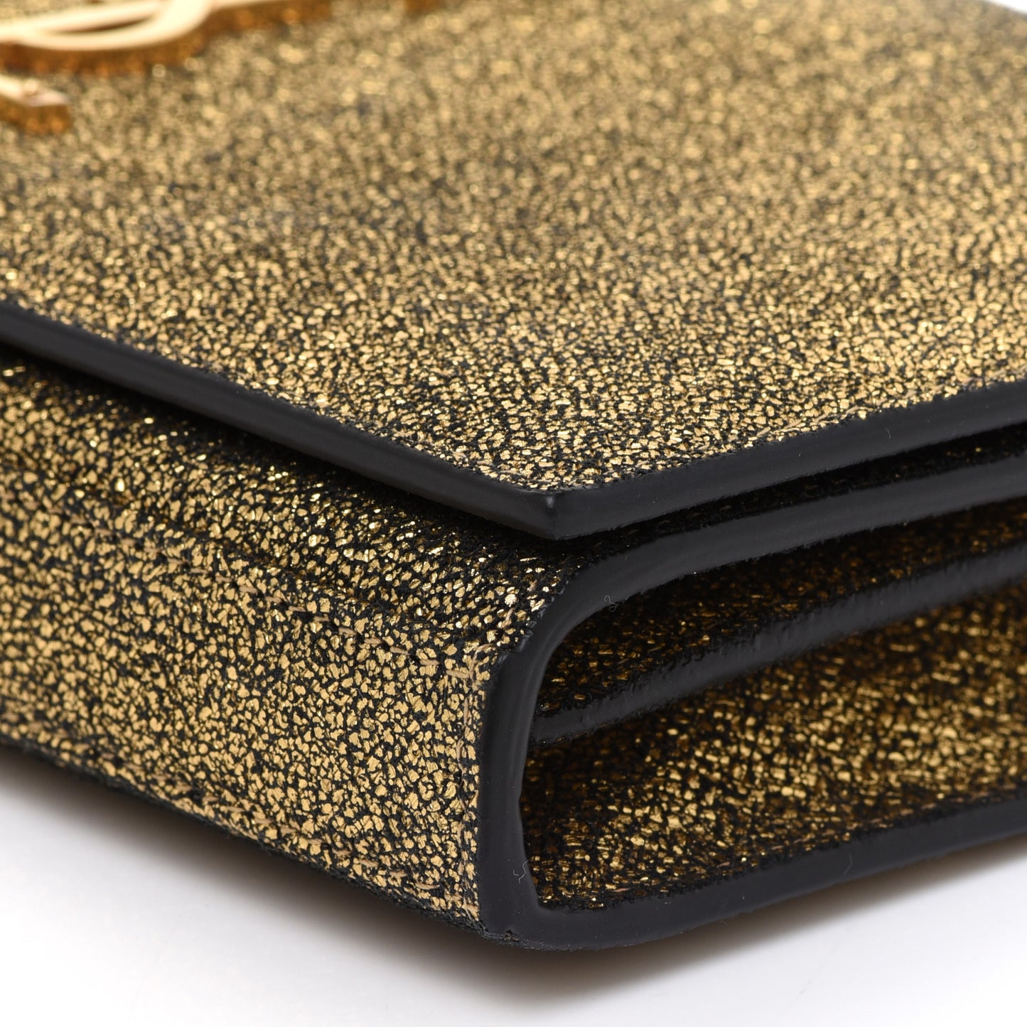 Grained Metallic Calfskin Monogram Chain Wallet Gold