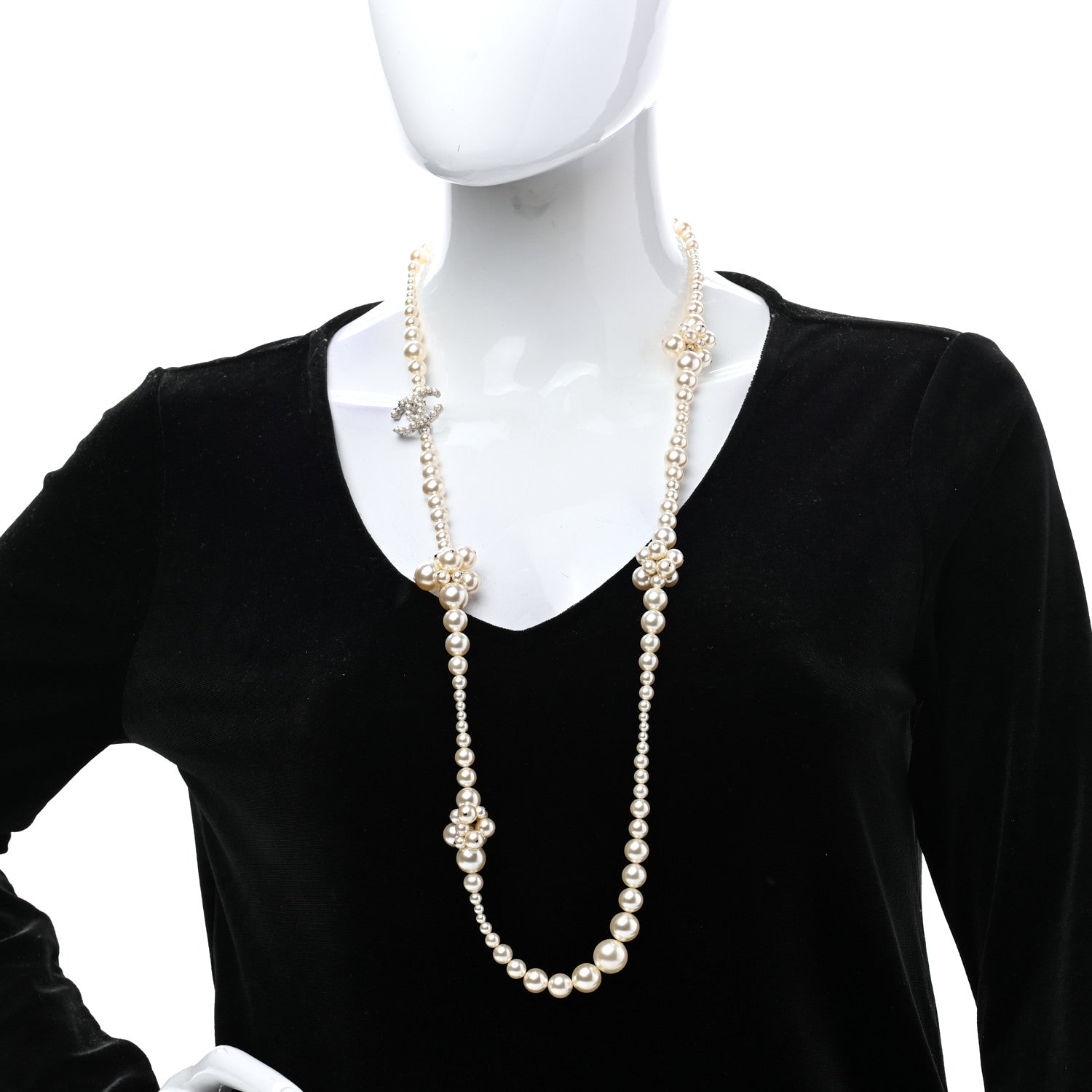 Chanel Pearl Cluster CC Long Necklace Silver 2 of 8
