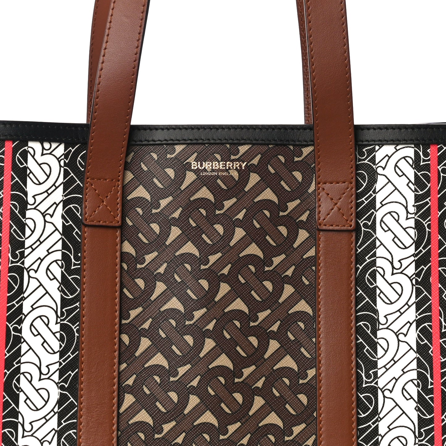 E-Canvas Monogram Stripe Medium Portrait Tote Bag Bridle Brown