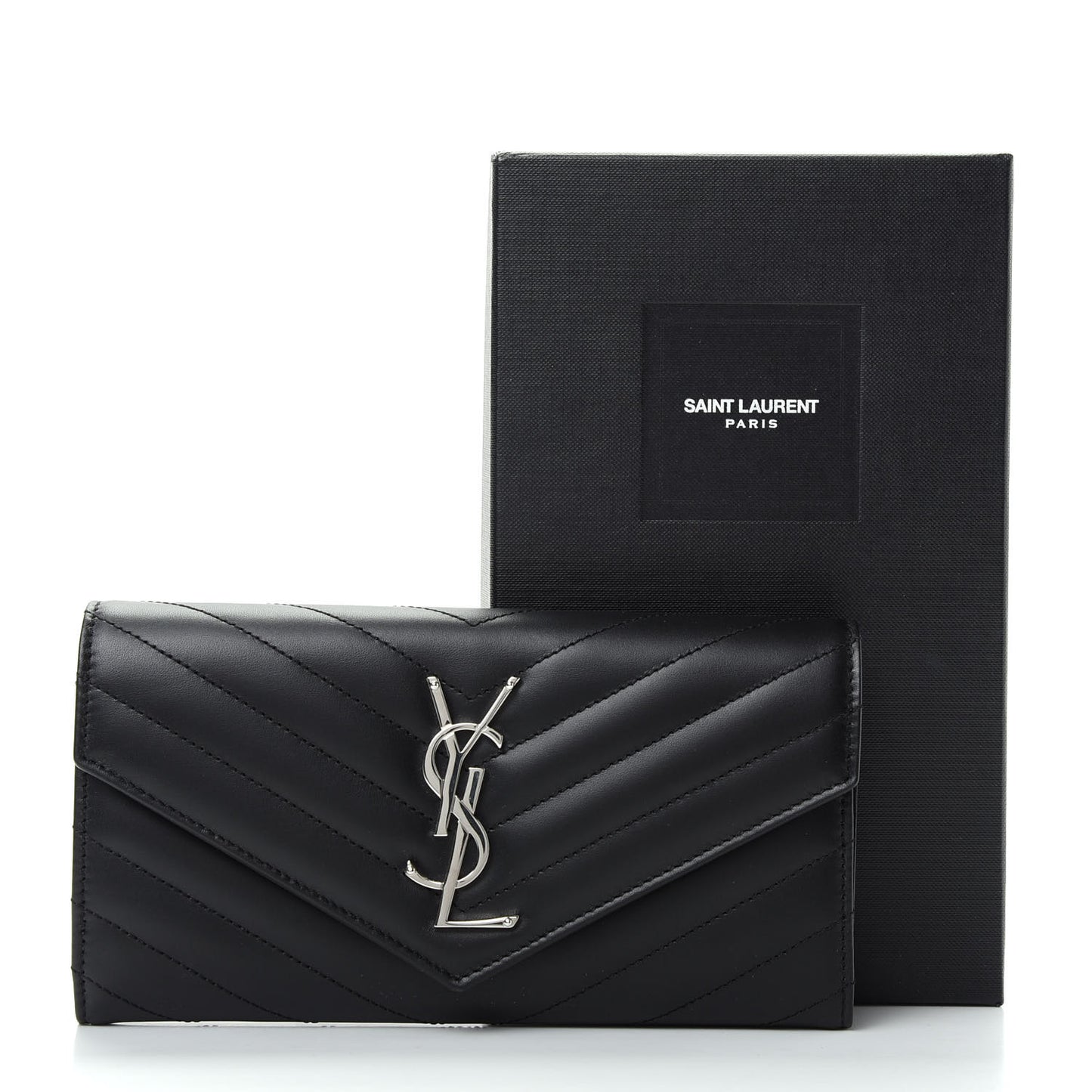 Calfskin Matelasse Chevron Monogram Flap Wallet Black