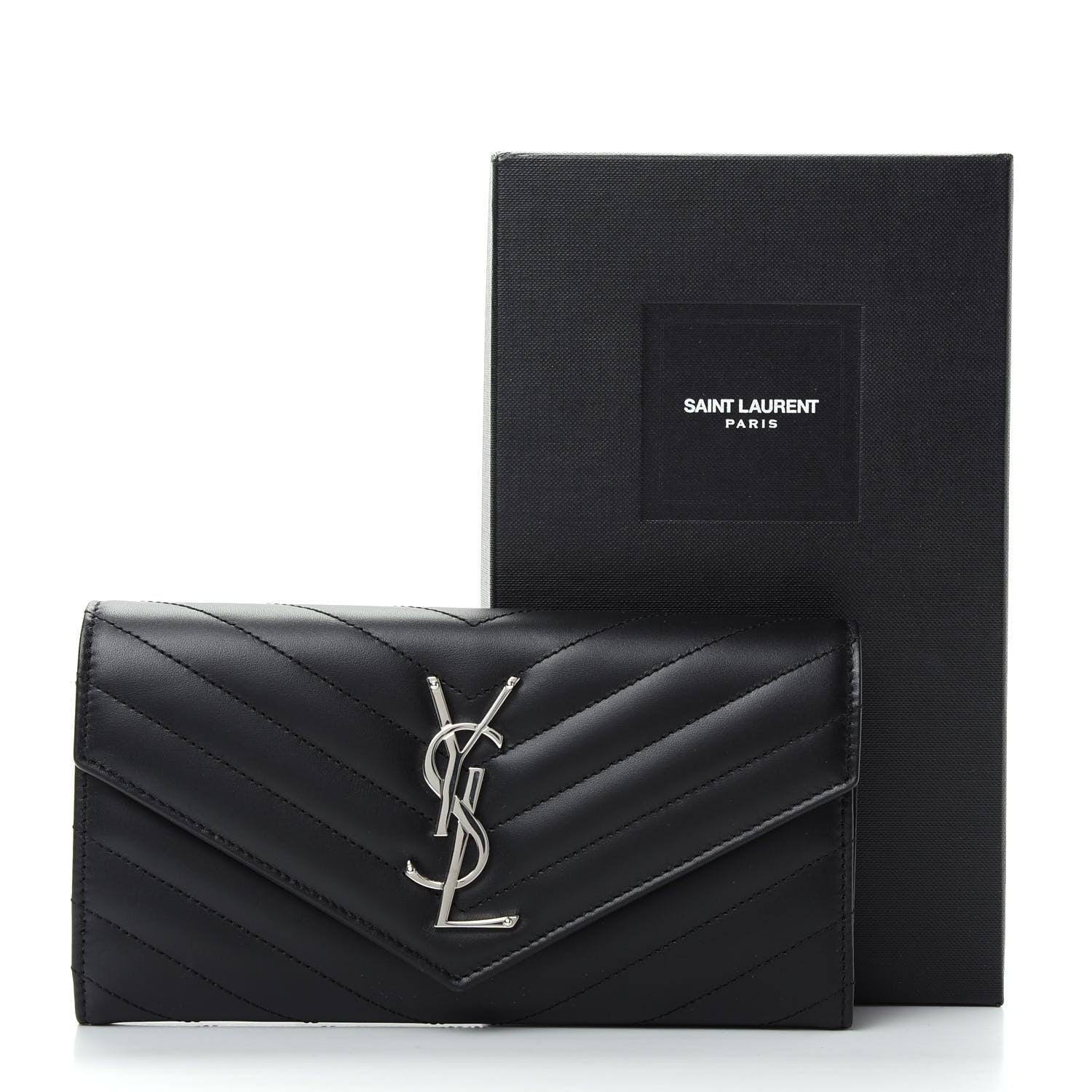 Saint Laurent Calfskin Matelasse Chevron Monogram Flap Wallet Black 8 of 8