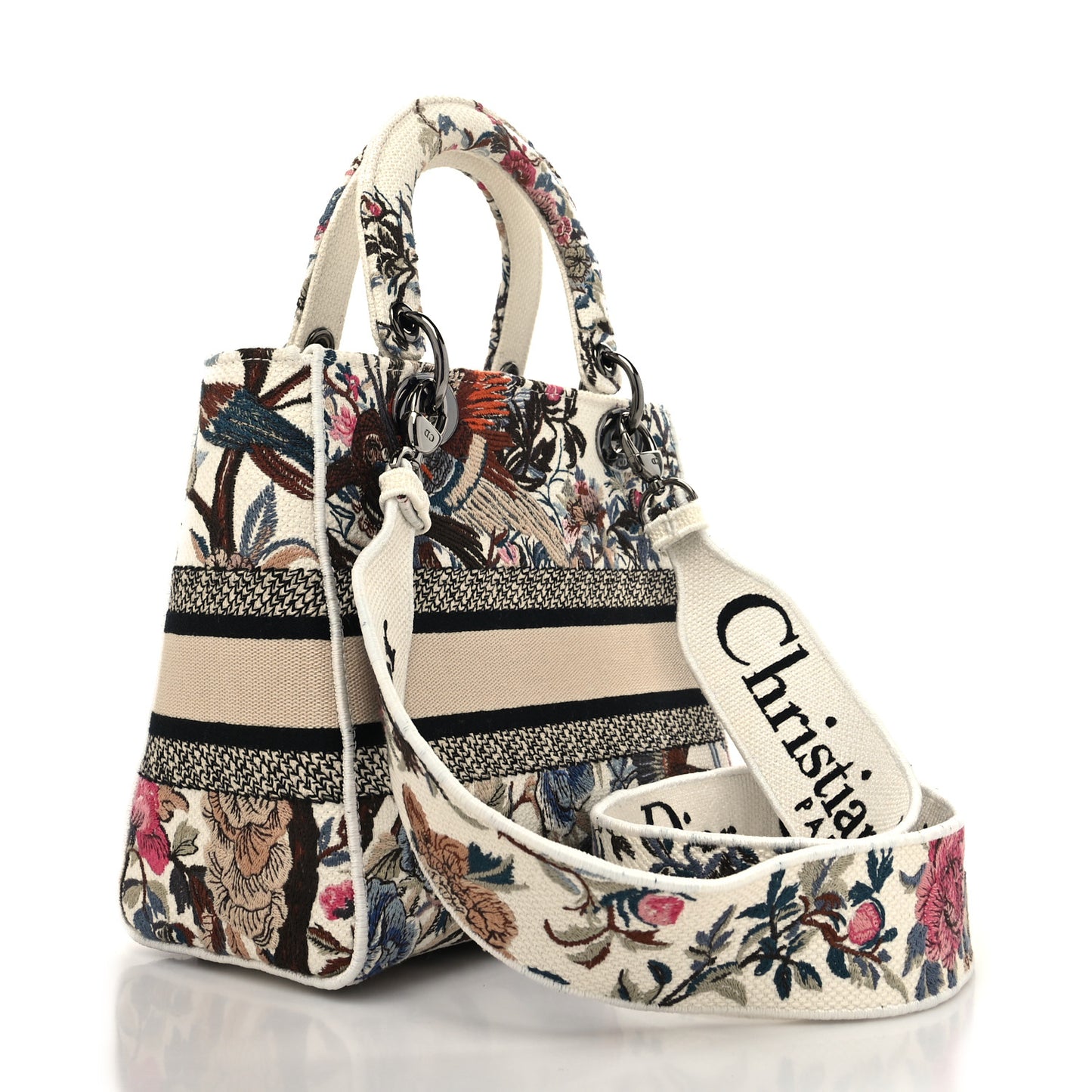 Canvas Embroidered Jardin D'Hive Medium Lady D-Lite Ecru Multicolor