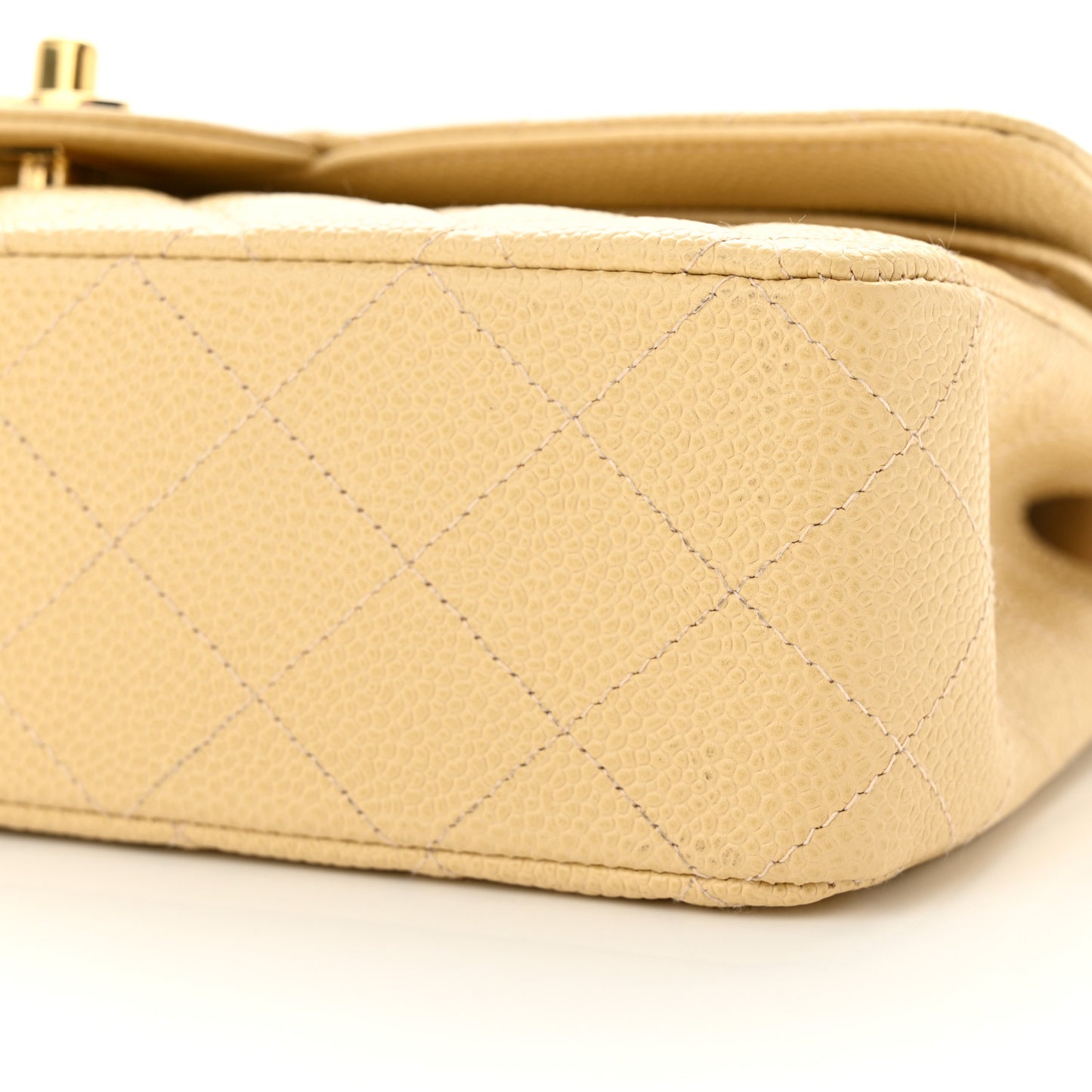 Caviar Quilted Medium Double Flap Beige
