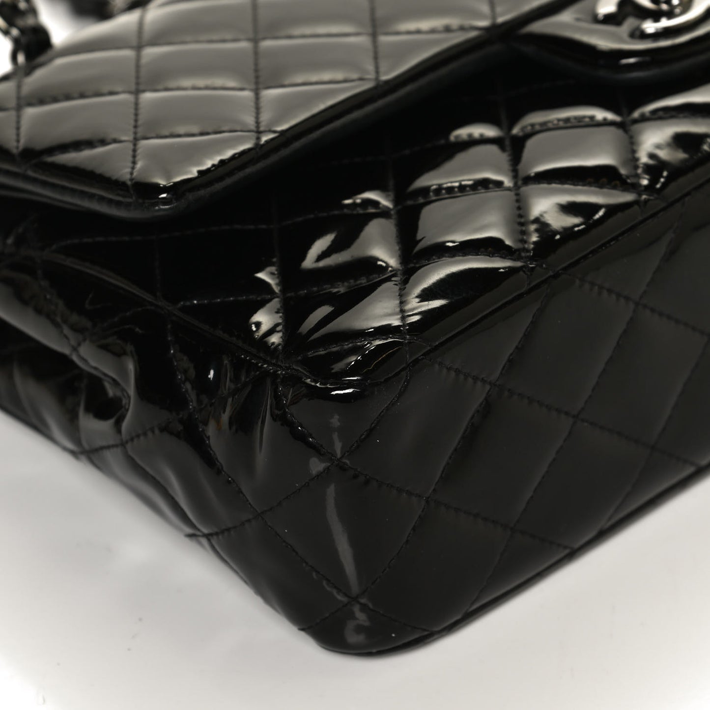 Patent Quilted Medium Double Flap Black