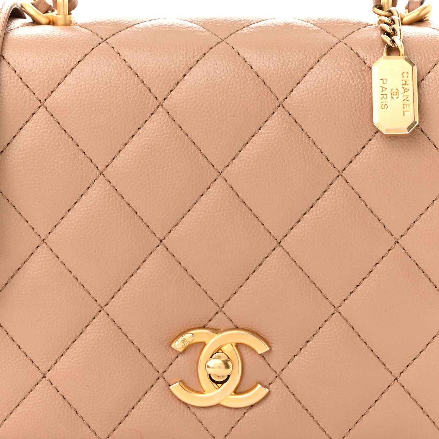 Caviar Quilted Small Top Handle Flap Beige
