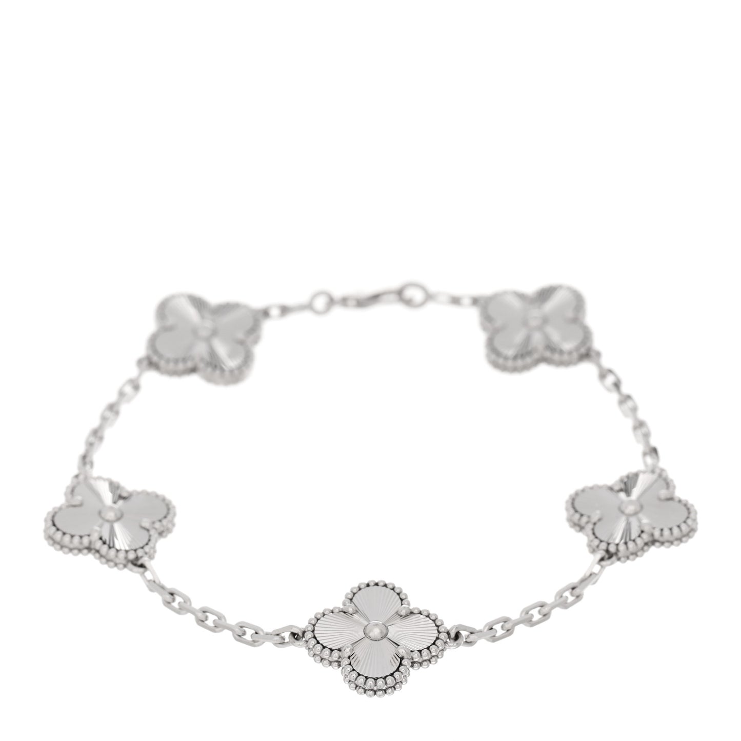 18K White Gold 5 Motifs Guilloche Vintage Alhambra Bracelet