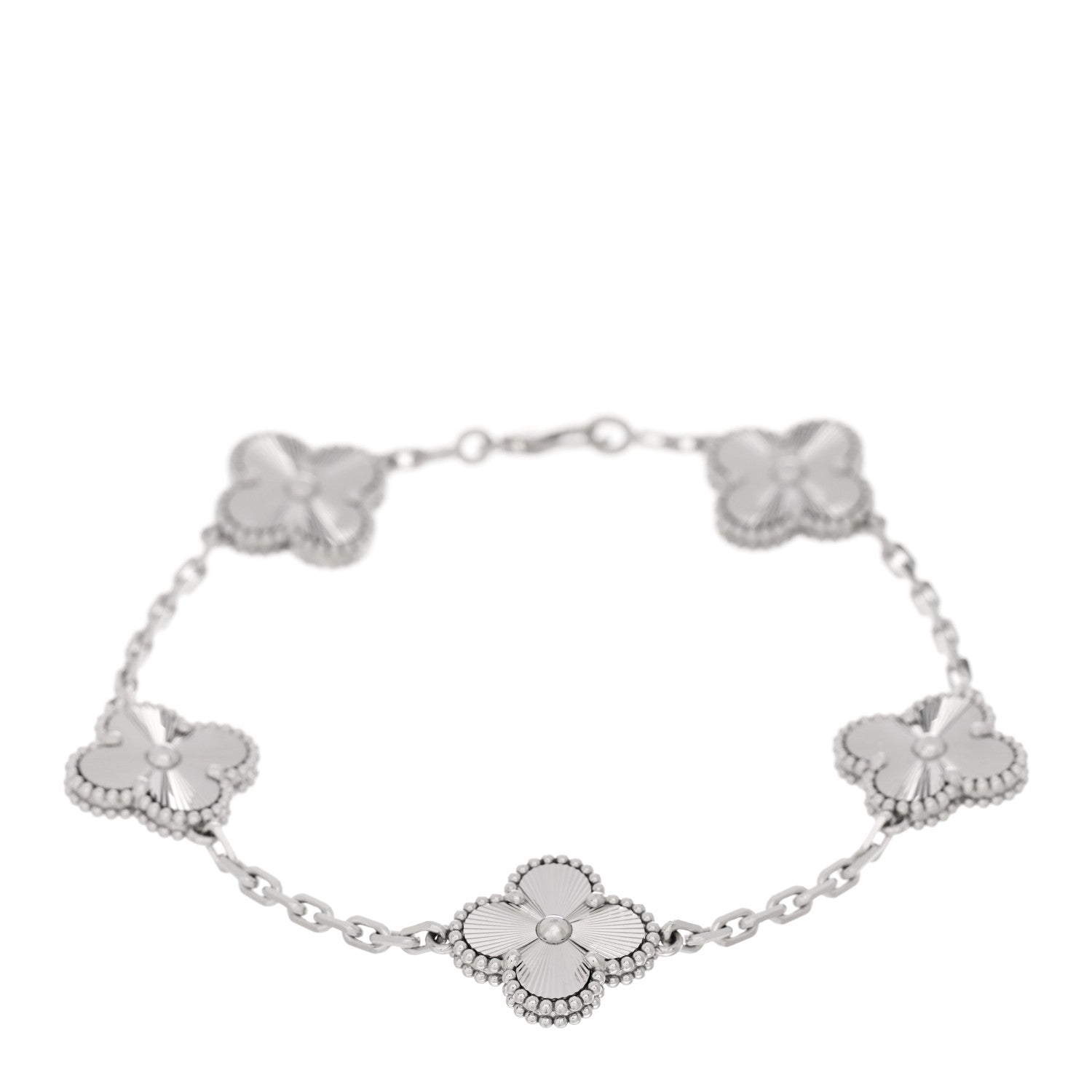 Van Cleef & Arpels 18K White Gold 5 Motifs Guilloche Vintage Alhambra Bracelet 1 of 4