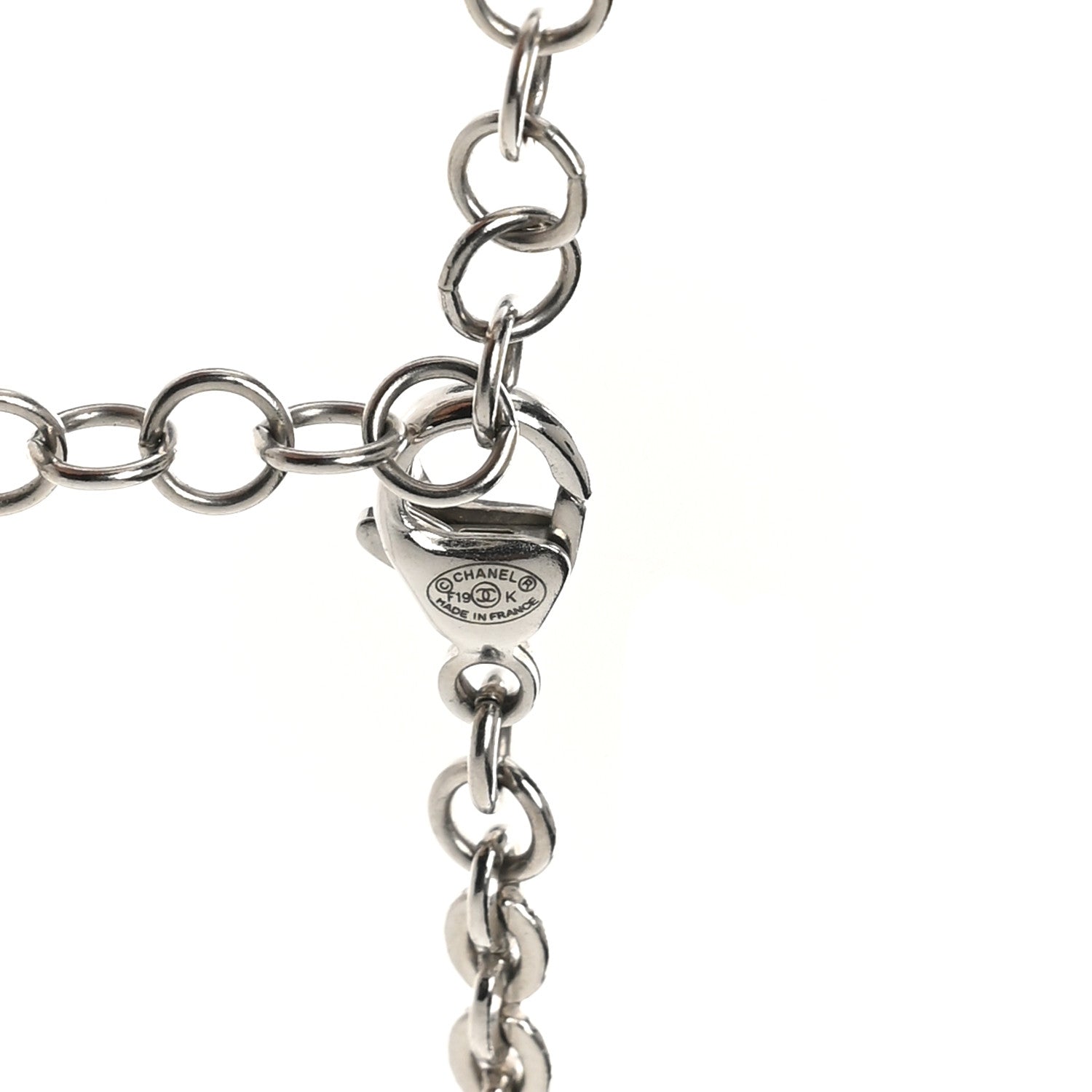 Chanel Graduated Pearl Crystal CC Long Necklace Silver 7 of 12