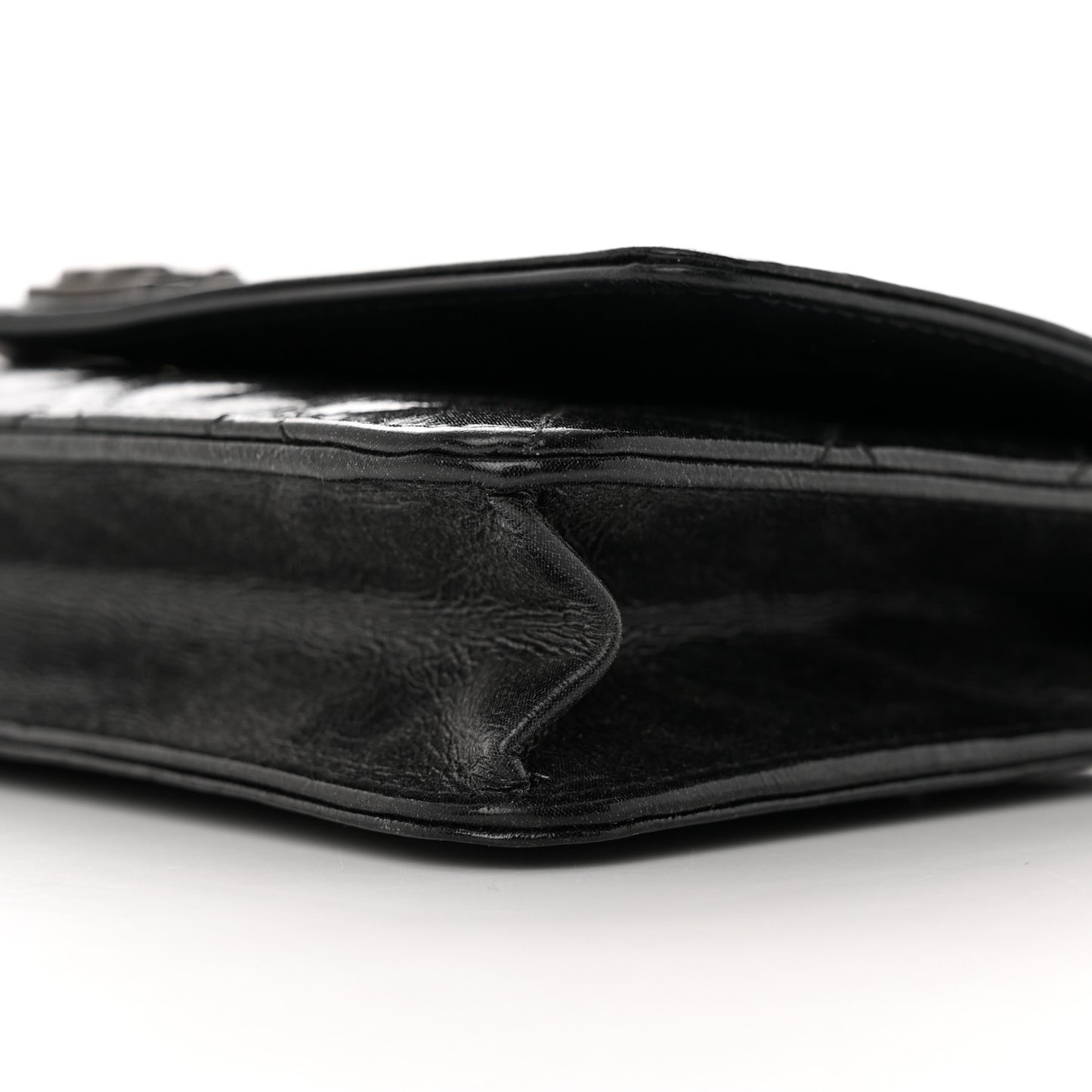 Shiny Aged Calfskin Quilted Boy Wallet On Chain WOC So Black