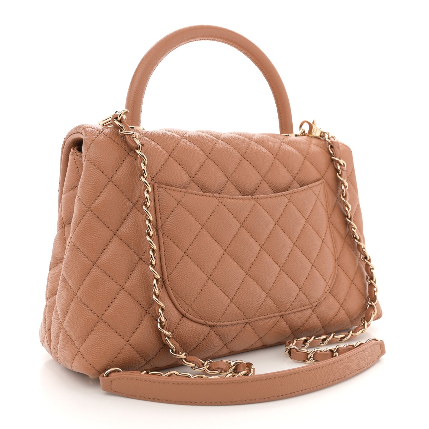 Caviar Quilted Small Coco Handle Flap Beige