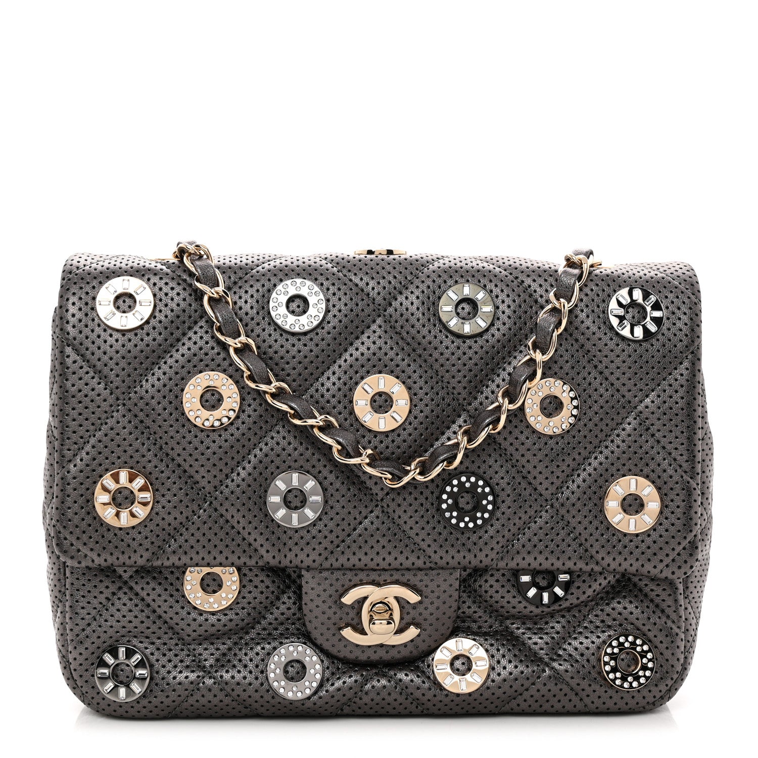 Chanel Perforated Metallic Lambskin Small CC Medals Flap Dark