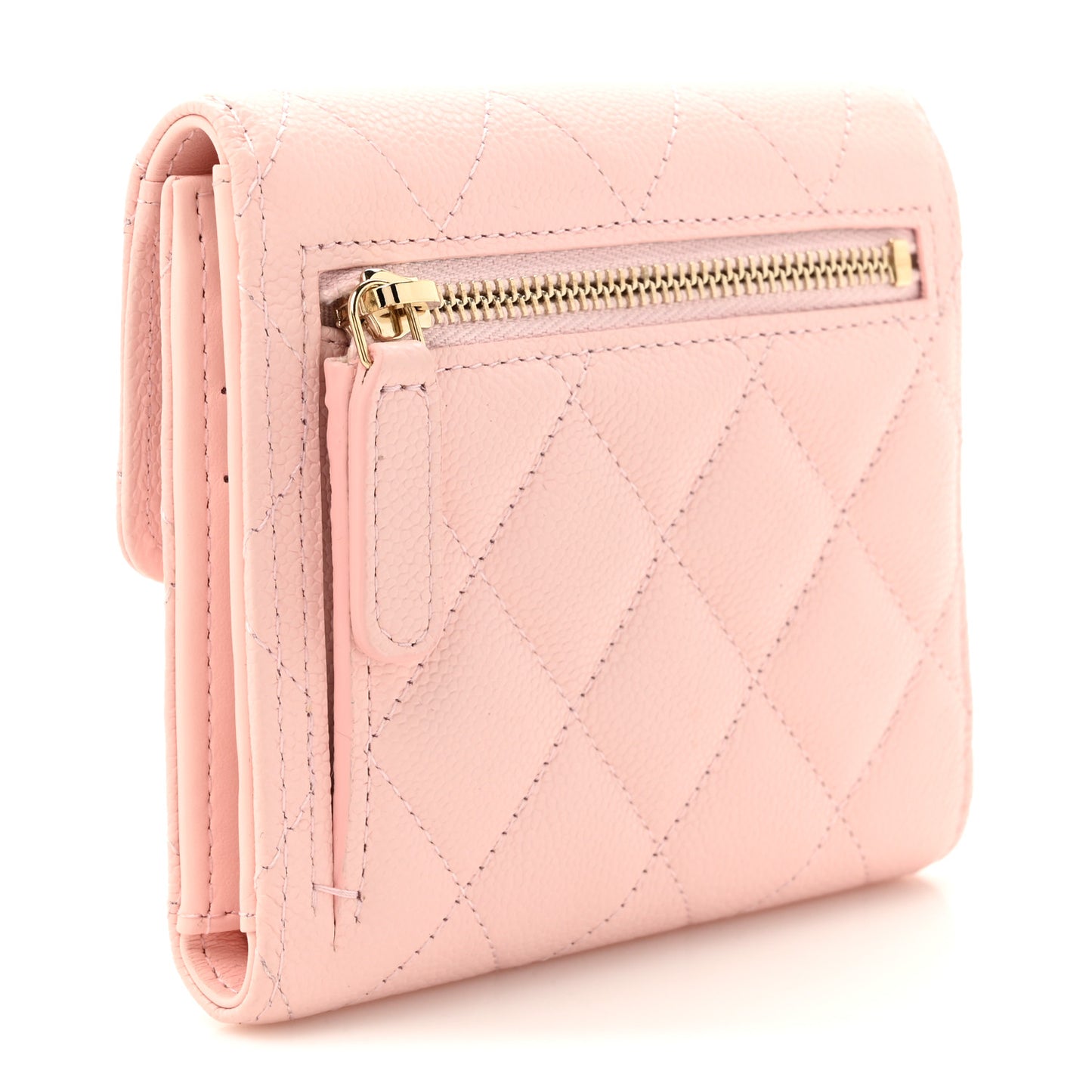 Caviar Quilted Compact Flap Wallet Light Pink