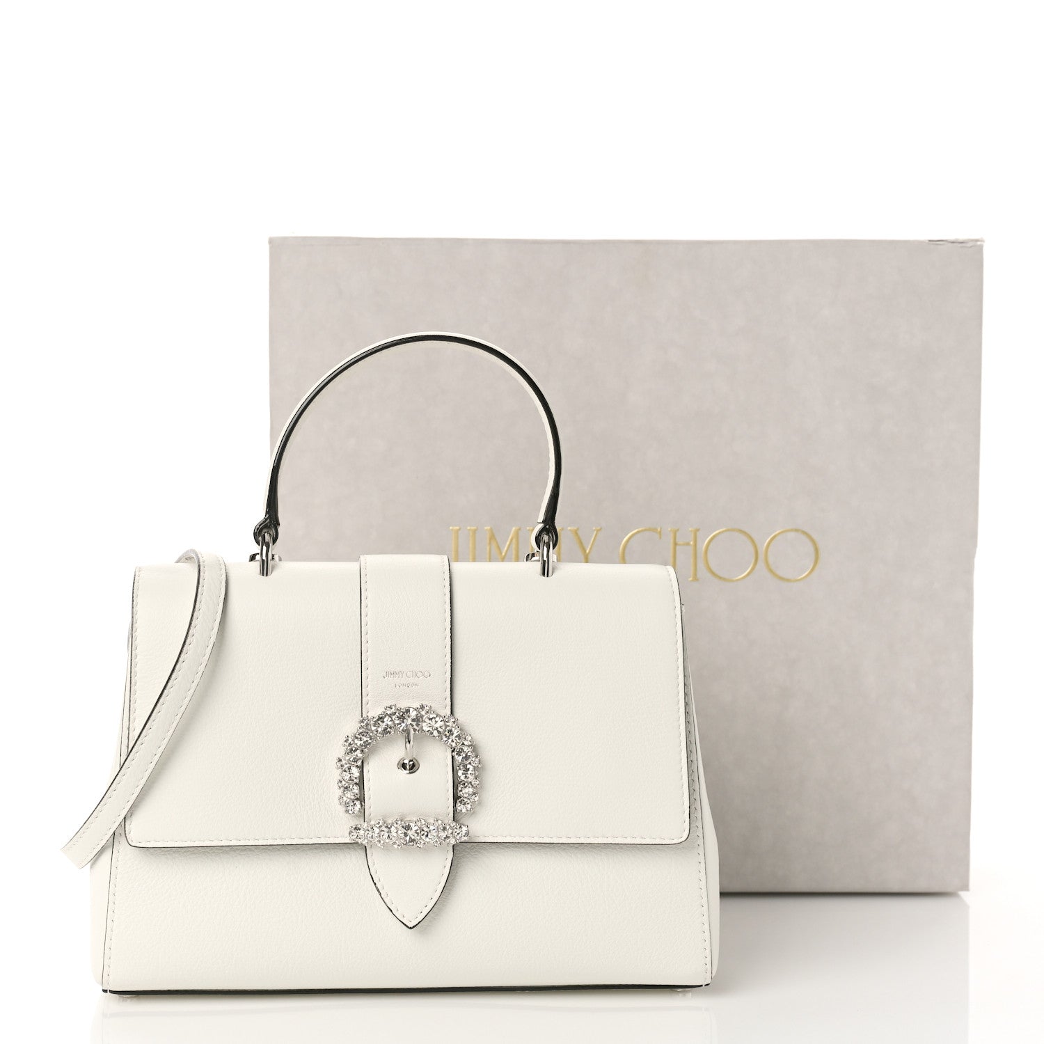 Jimmy Choo Calfskin Crystal Medium Cheri Top Handle Bag Milk 11 of 11