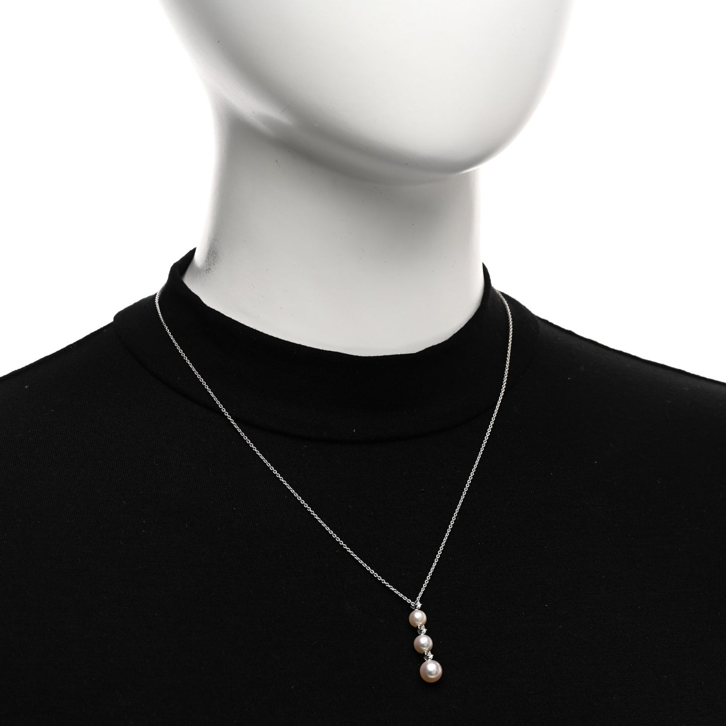 18K White Gold Diamond Akoya Pearl 5.5-7mm Drop Pendant Necklace