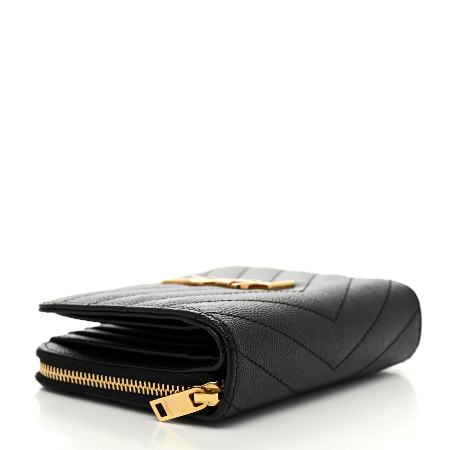 Grain De Poudre Matelasse Chevron Monogram Compact Zip Around Wallet Black