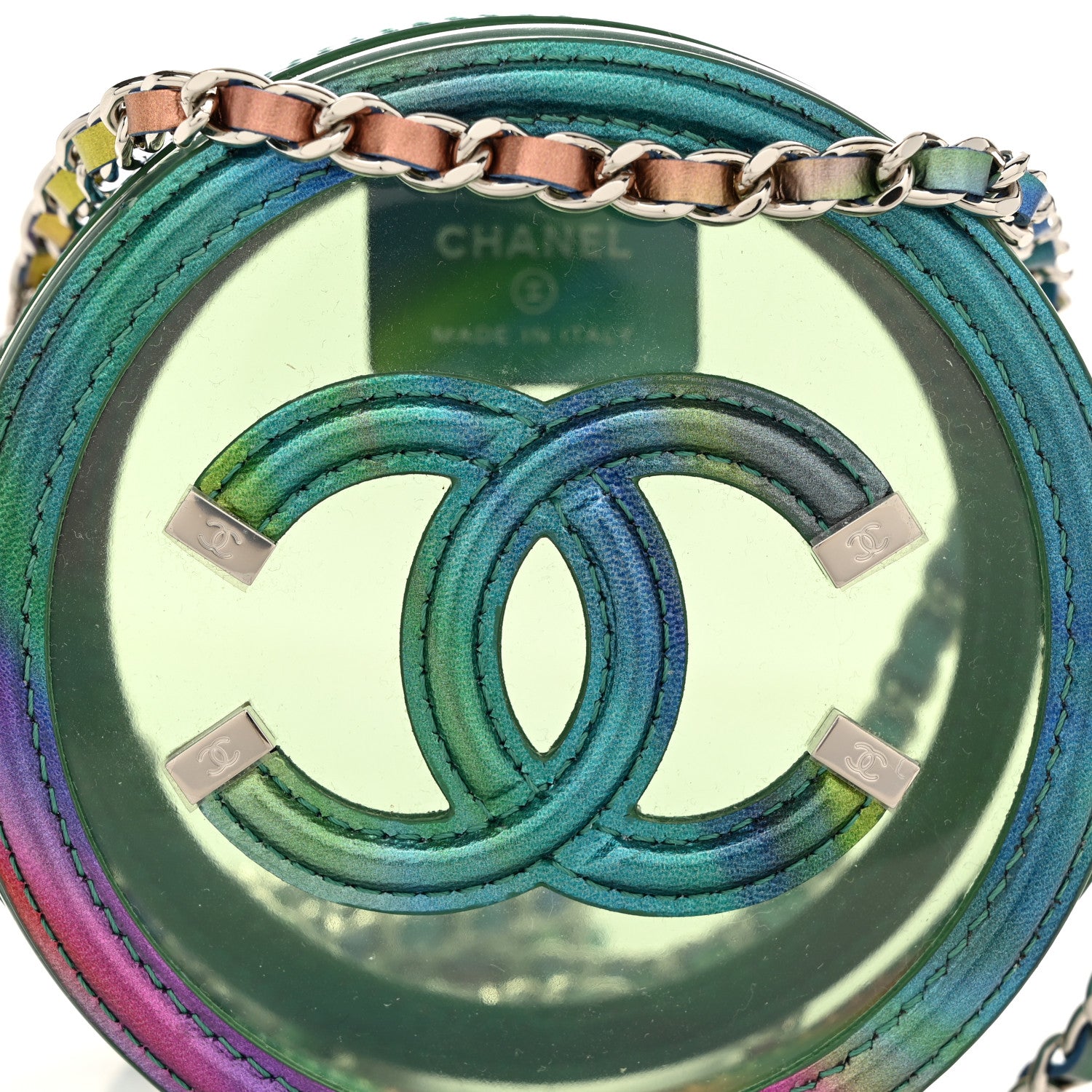 Chanel PVC Calfskin Lambskin Quilted Round Filigree Clutch With Chain Green 8 of 11