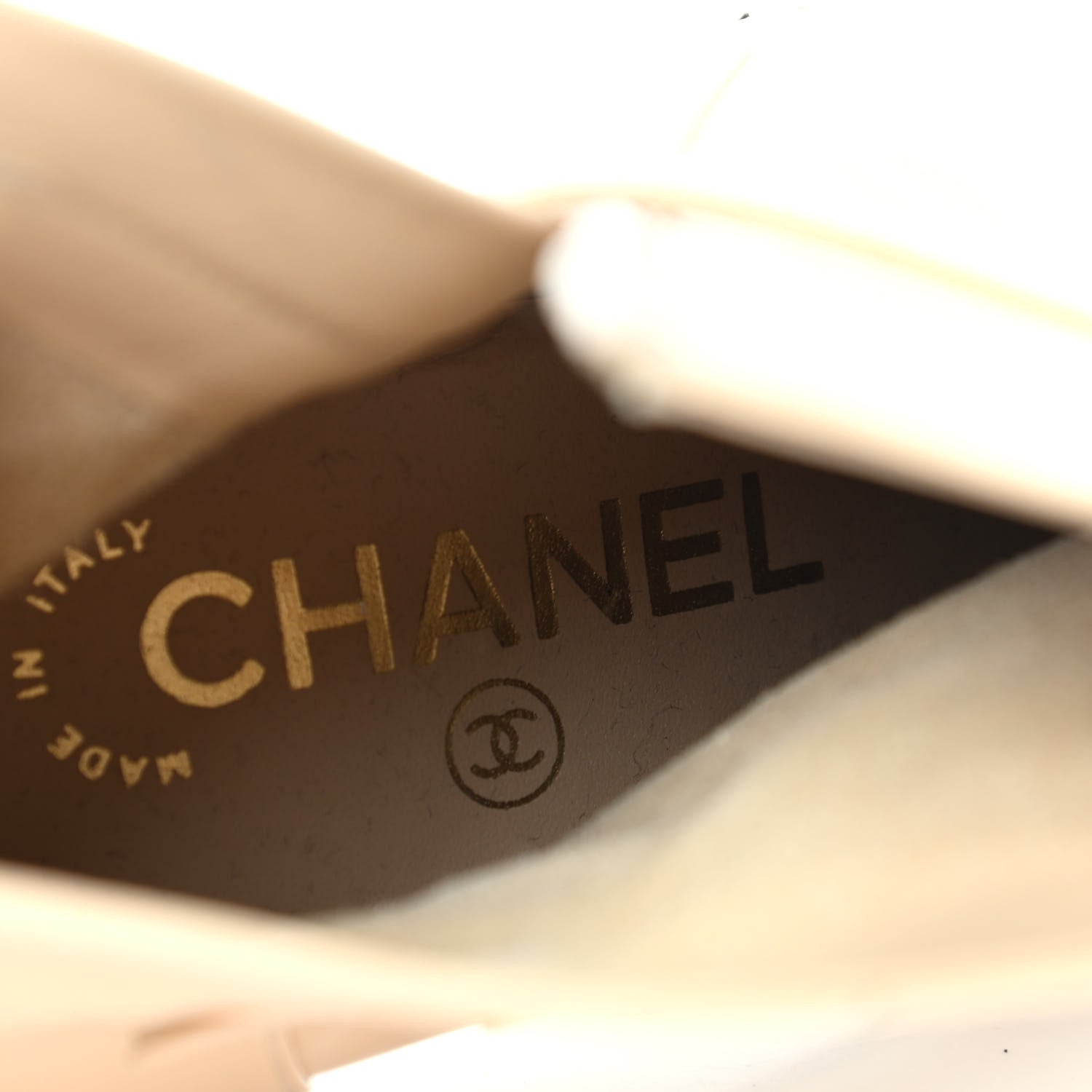 Chanel Crumpled Calfskin Patent CC Cap Toe Short Boots 35 Beige Black 8 of 9