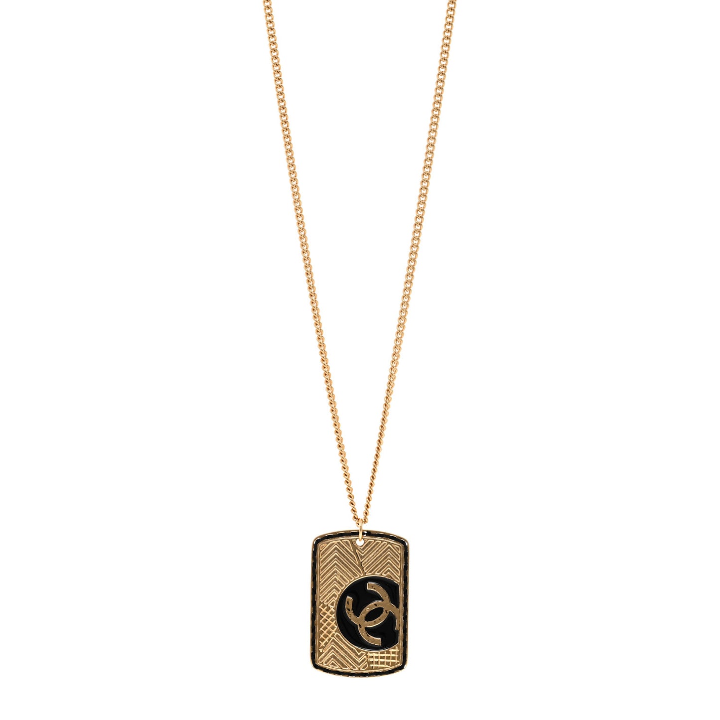 CC ID Dog Tag Charm Necklace Gold Black