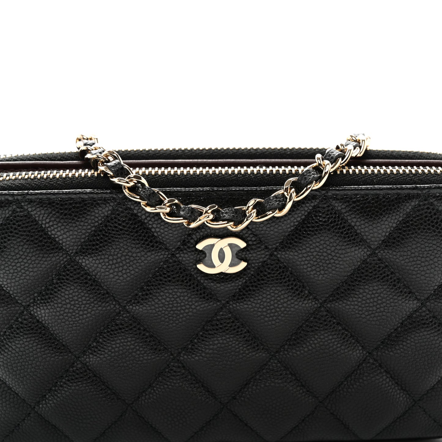 Caviar Quilted Small Clutch With Chain Black