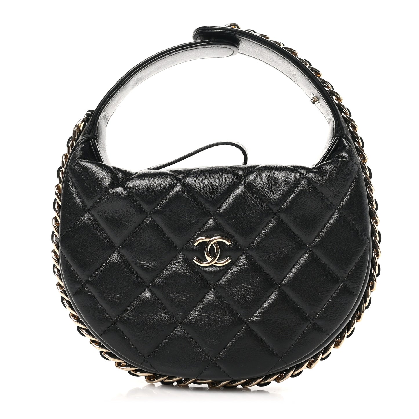 Lambskin Quilted Chain Around Pouch Black