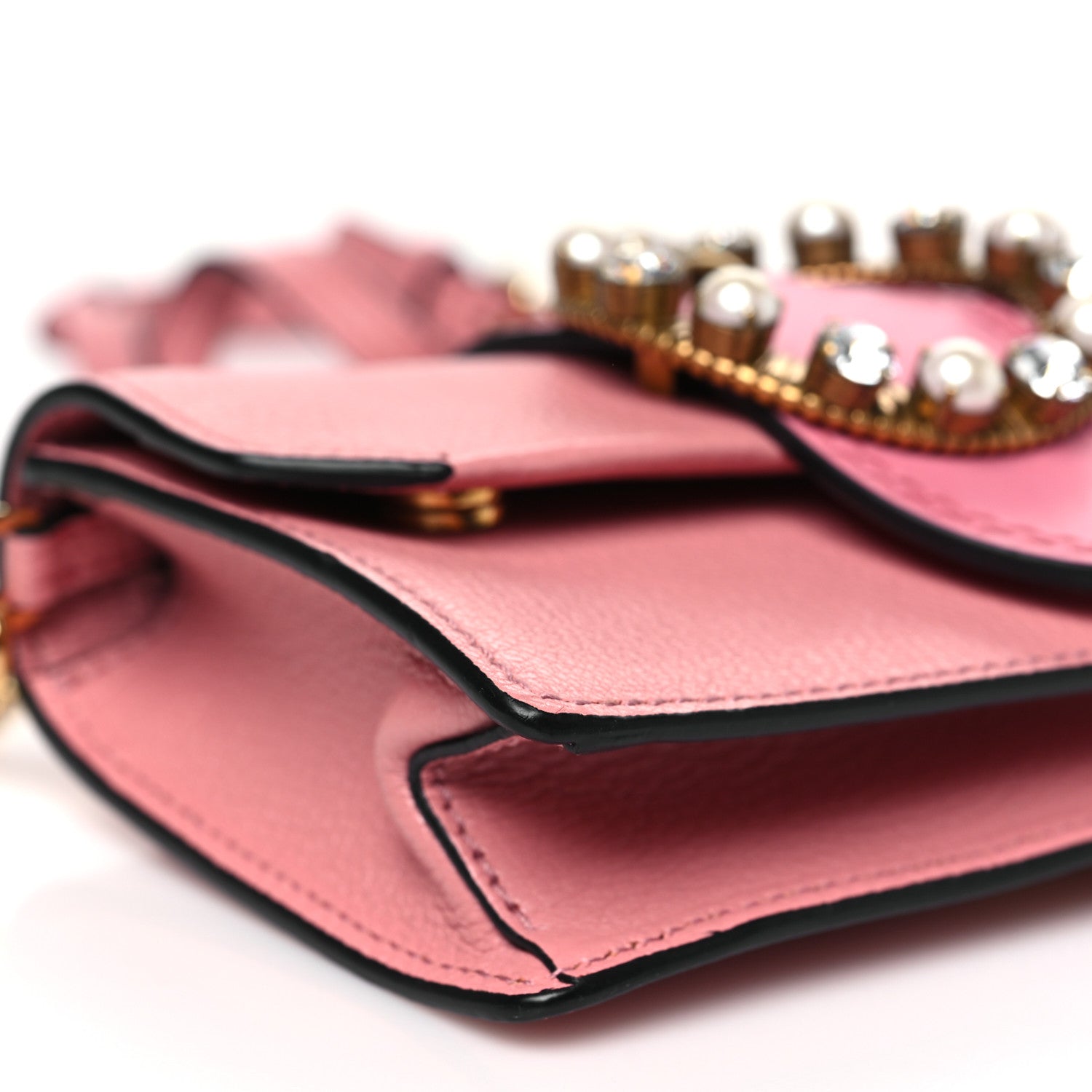 Miu Miu Goatskin Madras Soft Calfskin Crystal Pearl Embellished Shoulder Bag Rosa 8 of 10