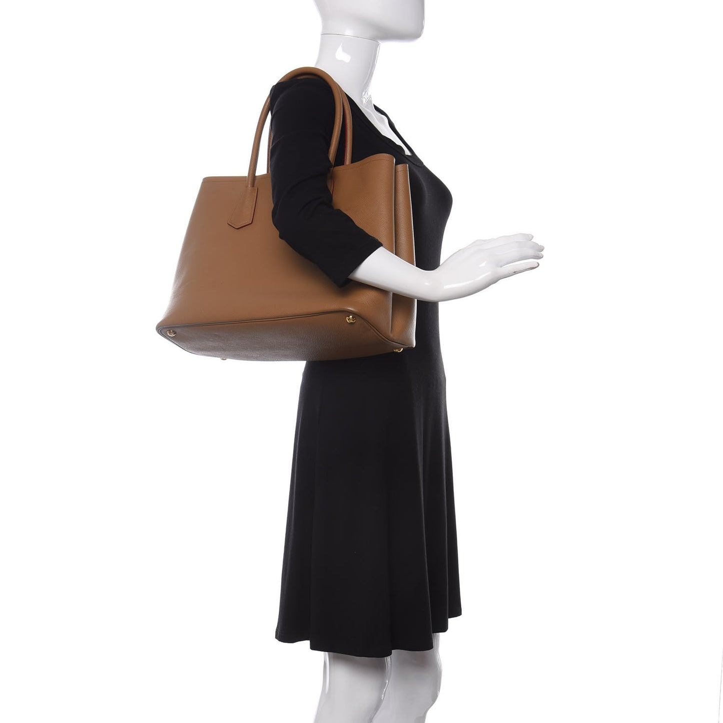 Saffiano Cuir Large Double Bag Caramel Fuoco