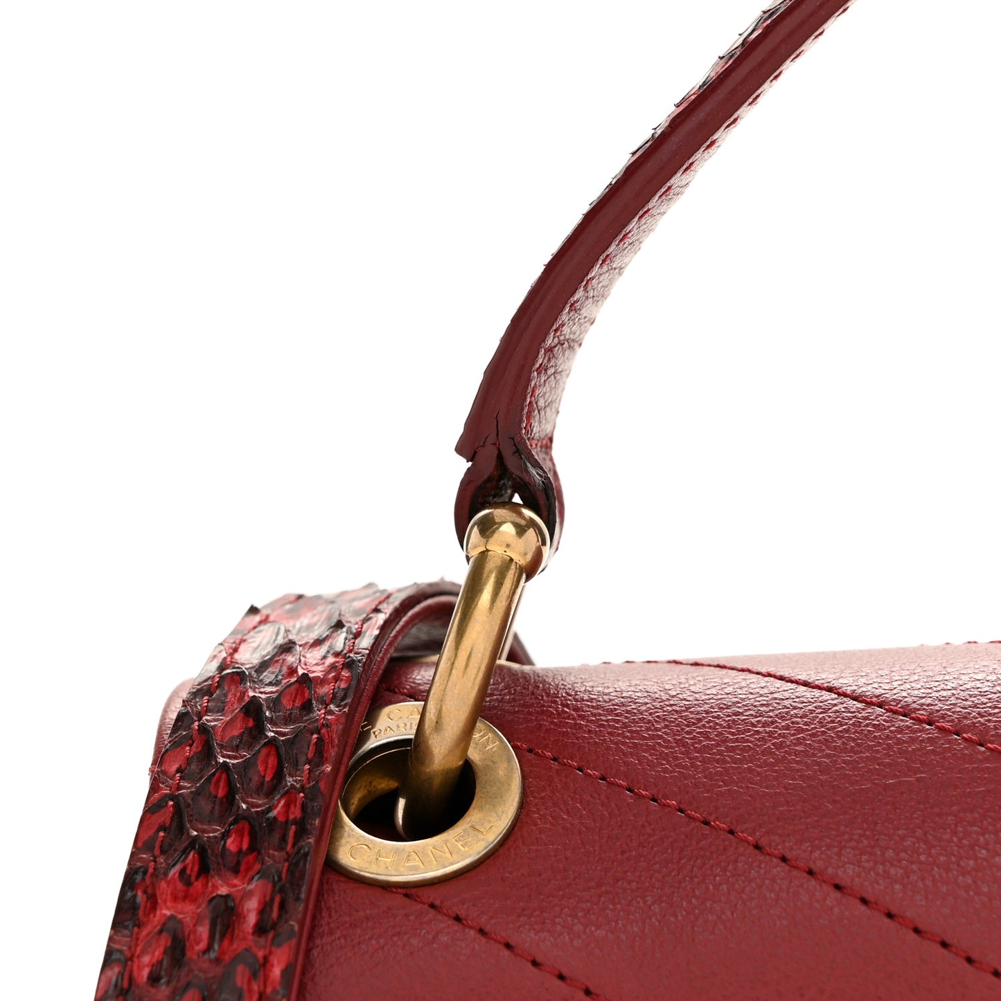 Calfskin Elaphe Stitched Small Chevron Chic Top Handle Flap Red