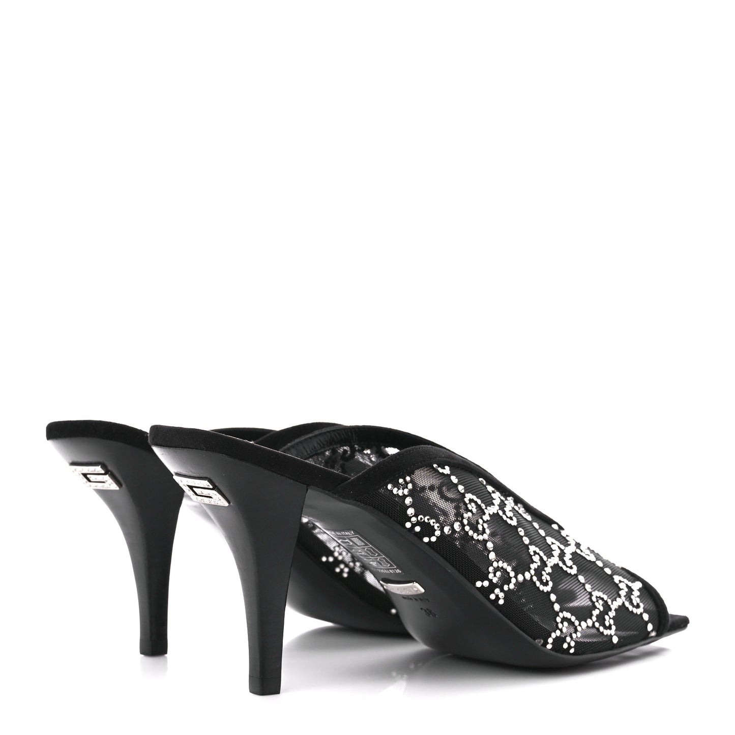 Tela Retino Kid Scamosciato Crystal GG Monogram Square G 95mm Slide Sandals 38 Black