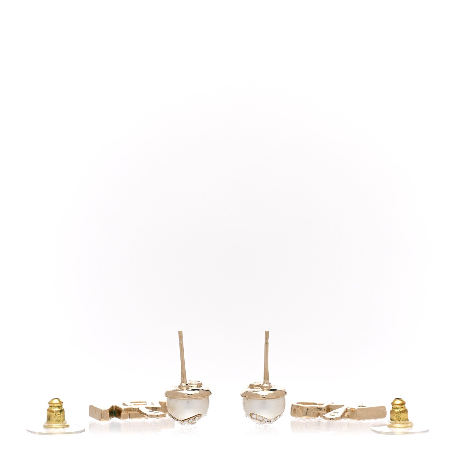 Chanel Pearl Crystal Logo Earrings Gold Pearly White 3 of 5