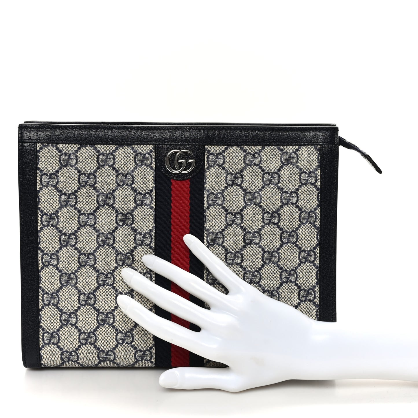 GG Supreme Monogram Web Ophidia Pouch Beige Blue