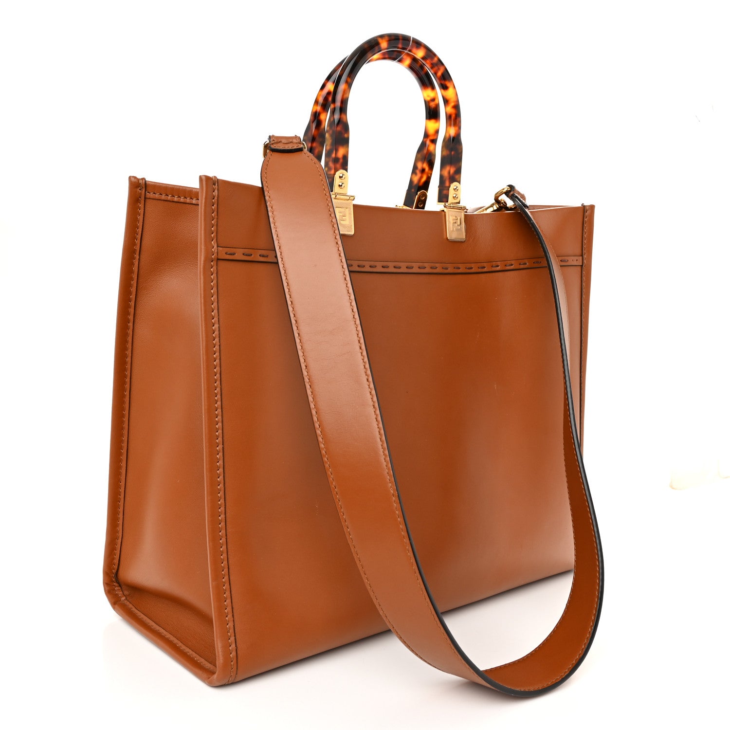Fendi Vitello King Plexiglass Medium Fendi Sunshine Shopper Tote Cuoio 3 of 13