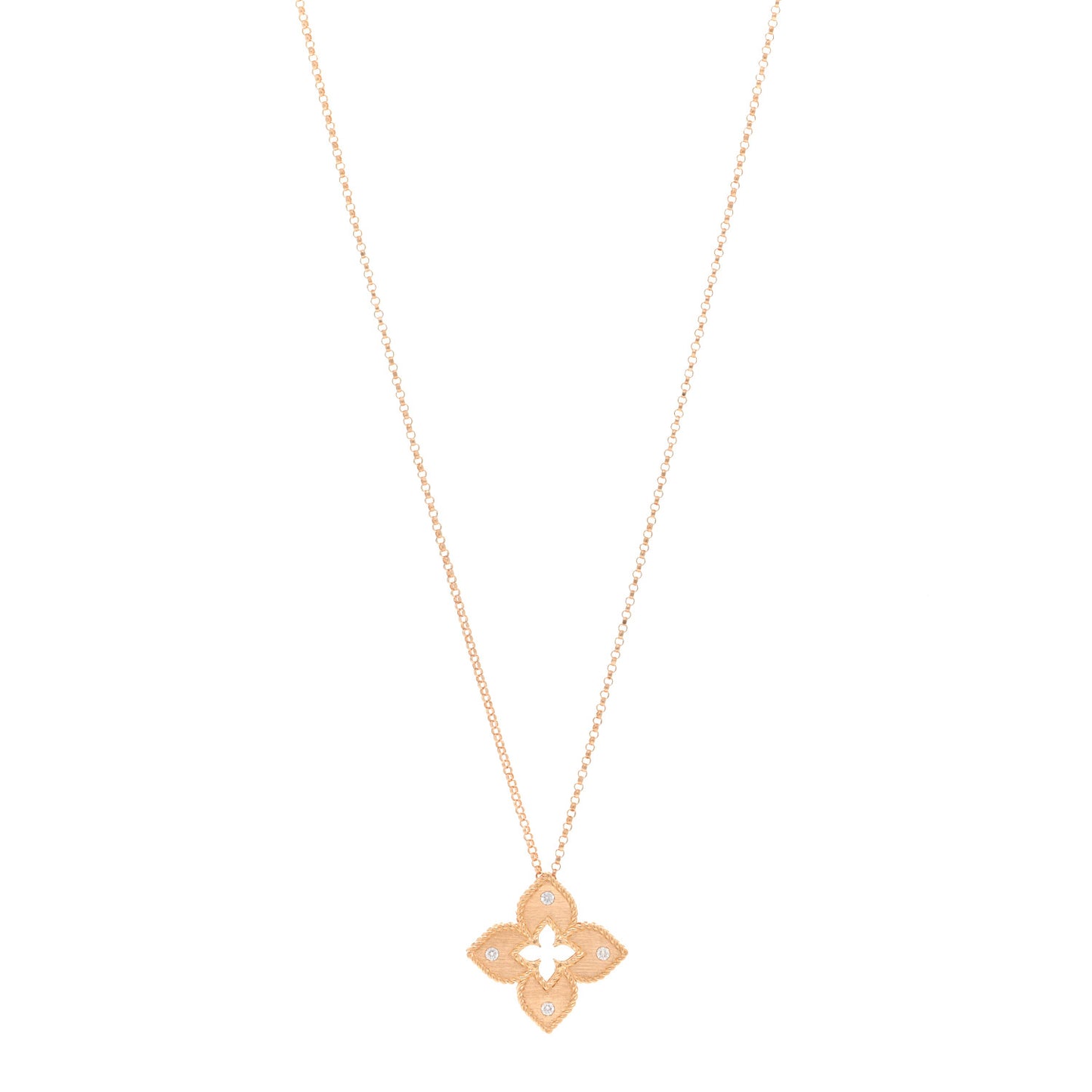 18K Rose Gold Diamond Petite Venetian Princess Flower Pendant Necklace