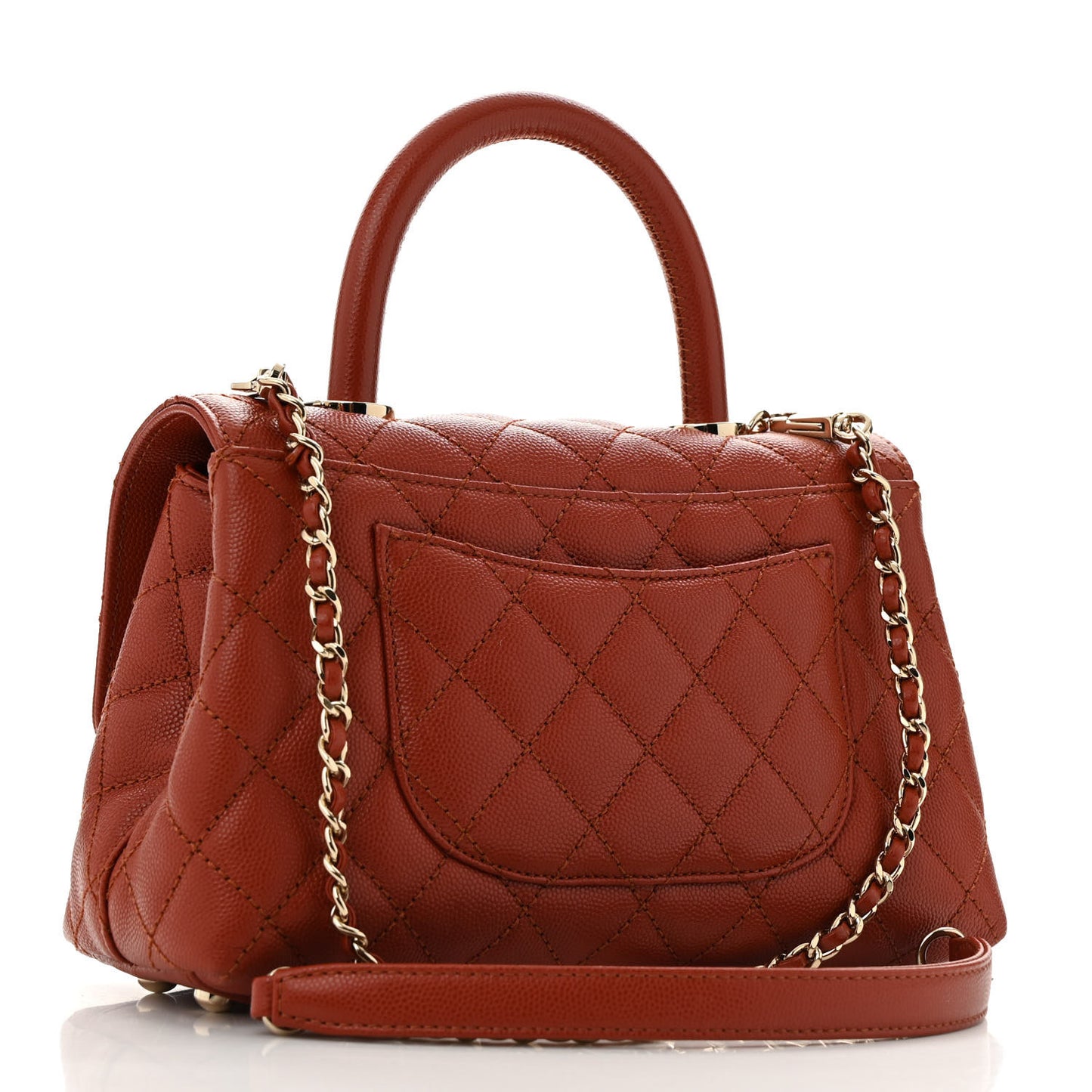 Caviar Quilted Mini Coco Handle Flap Dark Orange