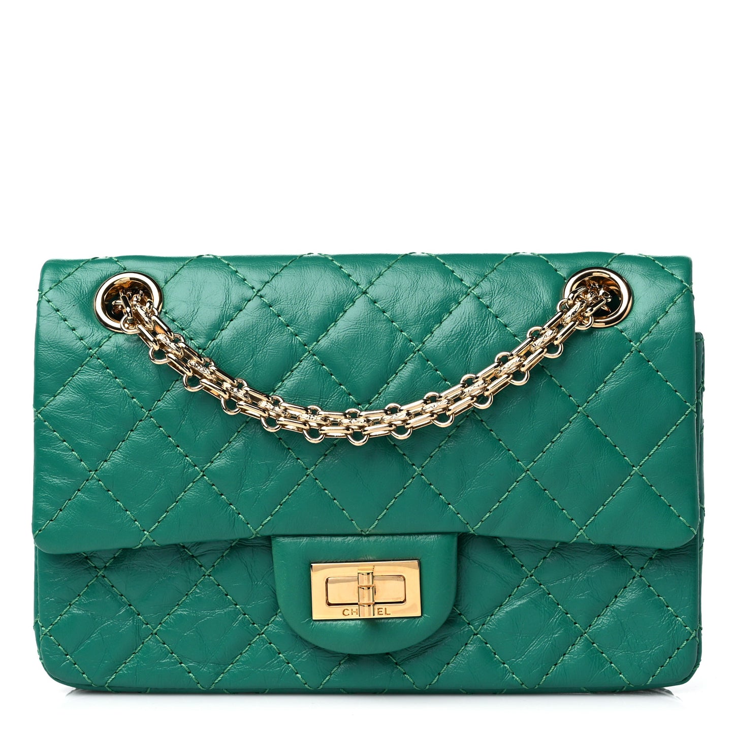 Aged Calfskin Quilted 2.55 Reissue Mini Flap Green
